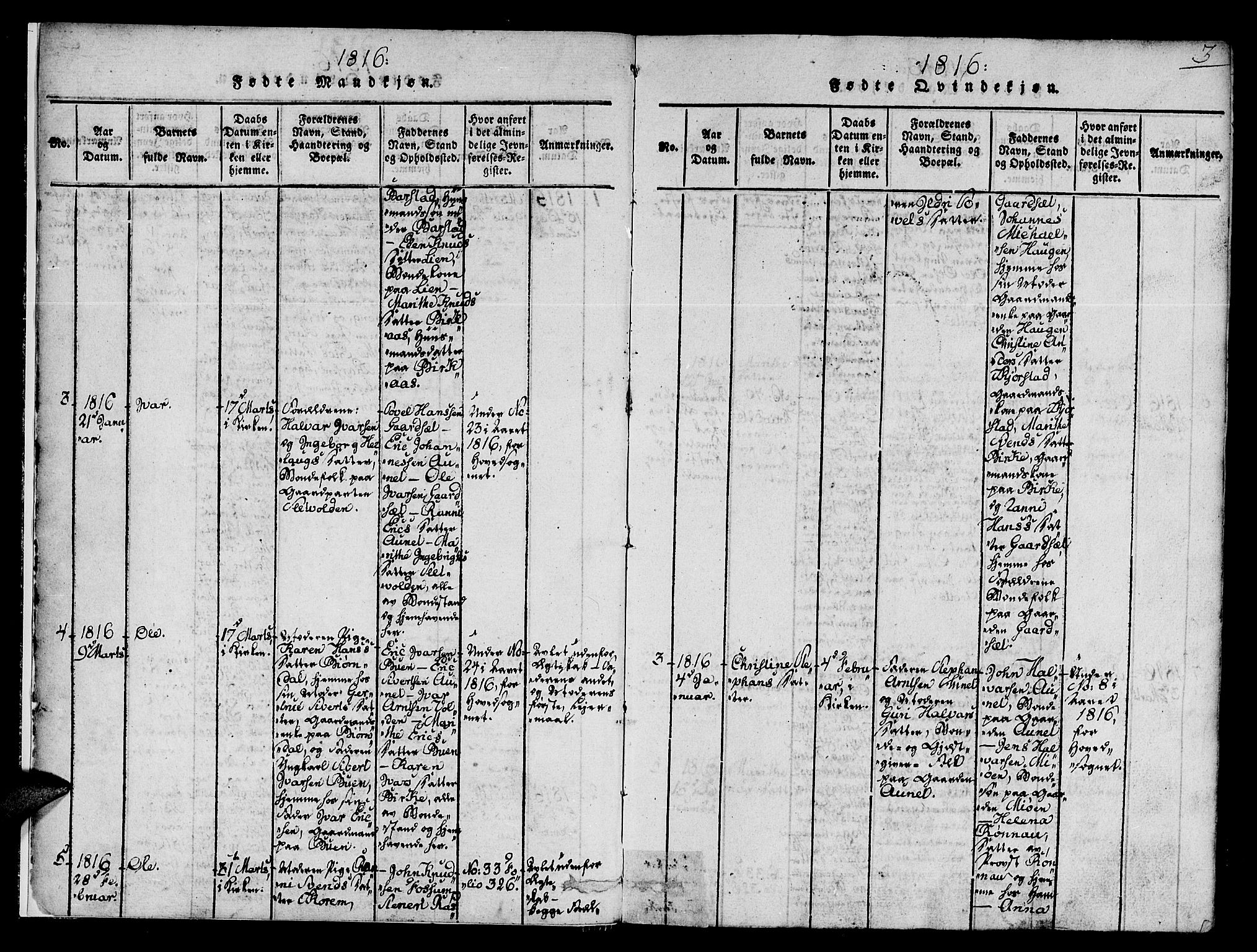 Ministerialprotokoller, klokkerbøker og fødselsregistre - Sør-Trøndelag, SAT/A-1456/678/L0895: Parish register (official) no. 678A05 /1, 1816-1821, p. 3