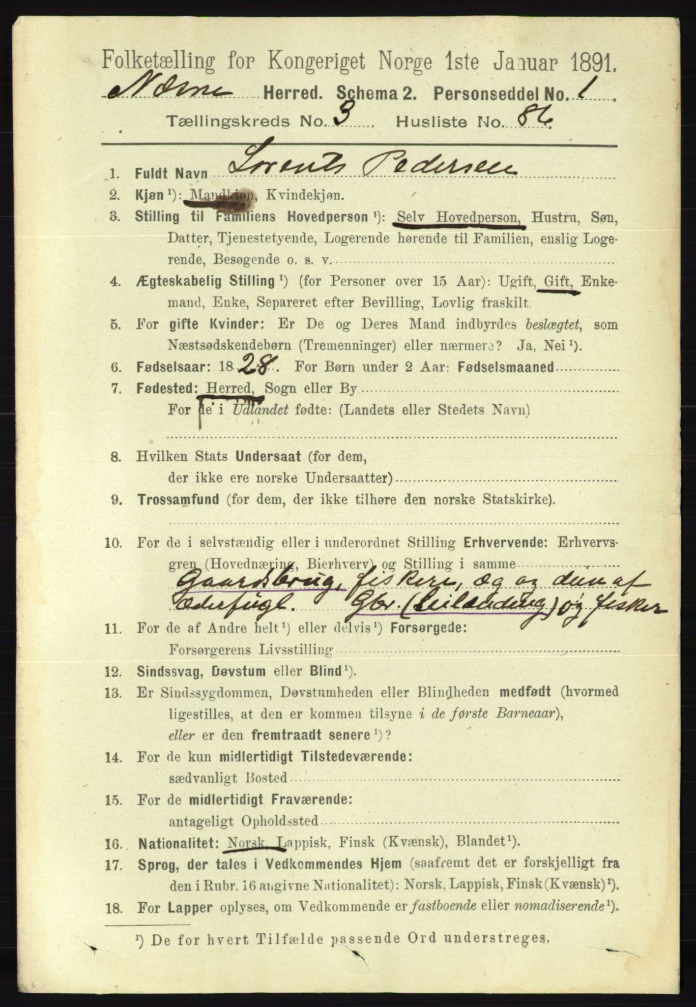 RA, 1891 census for 1828 Nesna, 1891, p. 2073