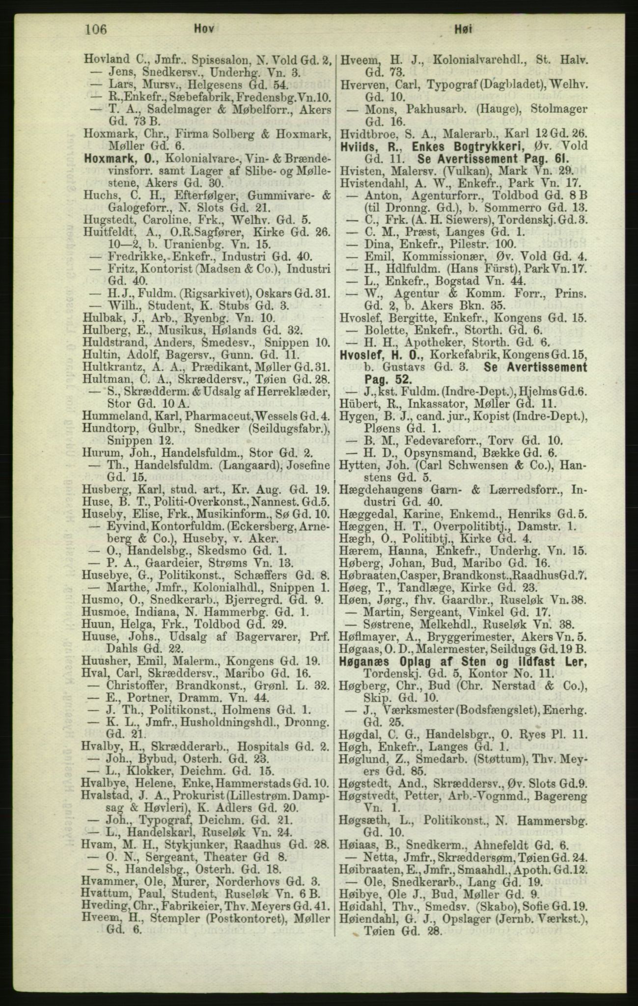 Kristiania/Oslo adressebok, PUBL/-, 1882, p. 106