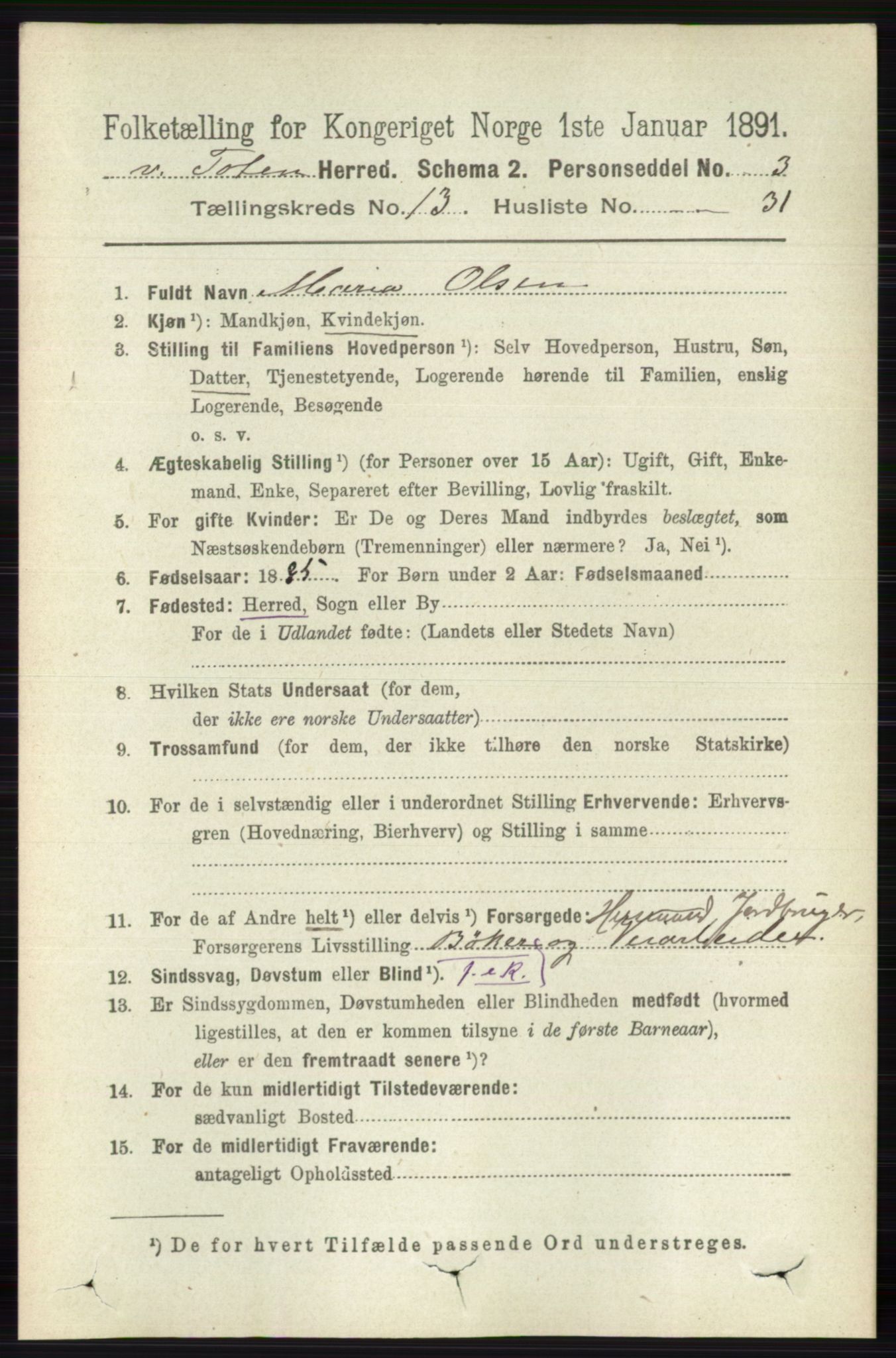 RA, 1891 census for 0529 Vestre Toten, 1891, p. 7970