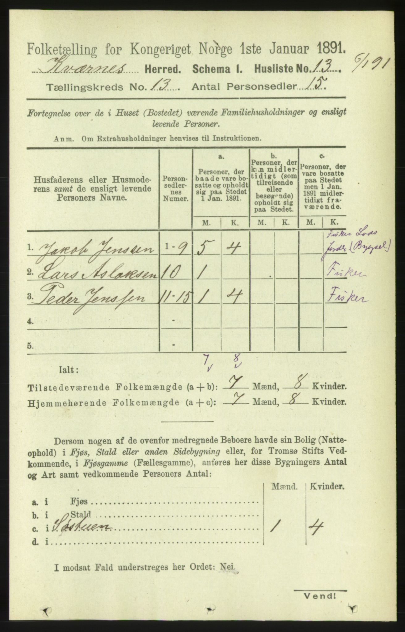 RA, 1891 census for 1553 Kvernes, 1891, p. 5397