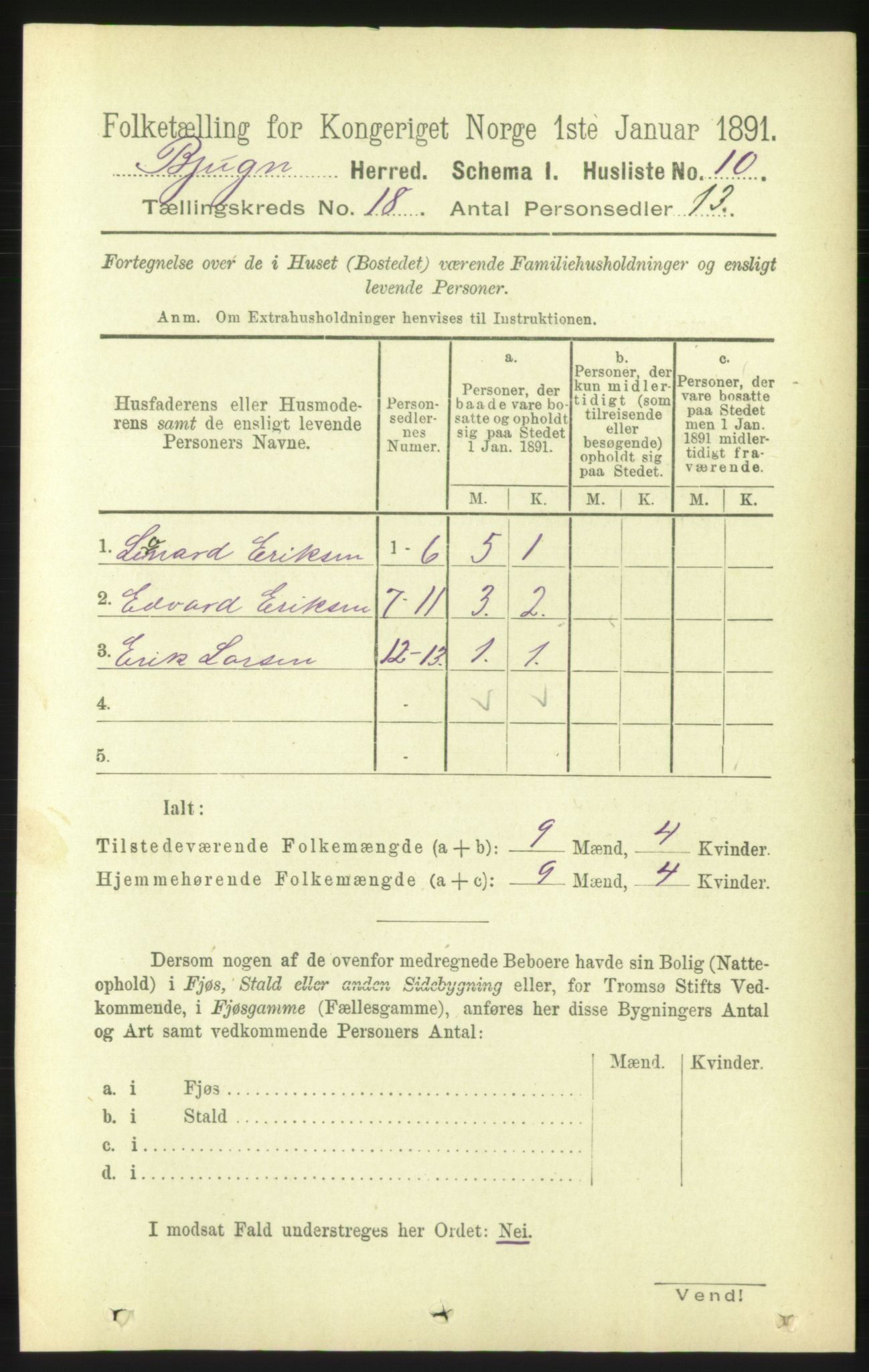 RA, 1891 census for 1627 Bjugn, 1891, p. 4910