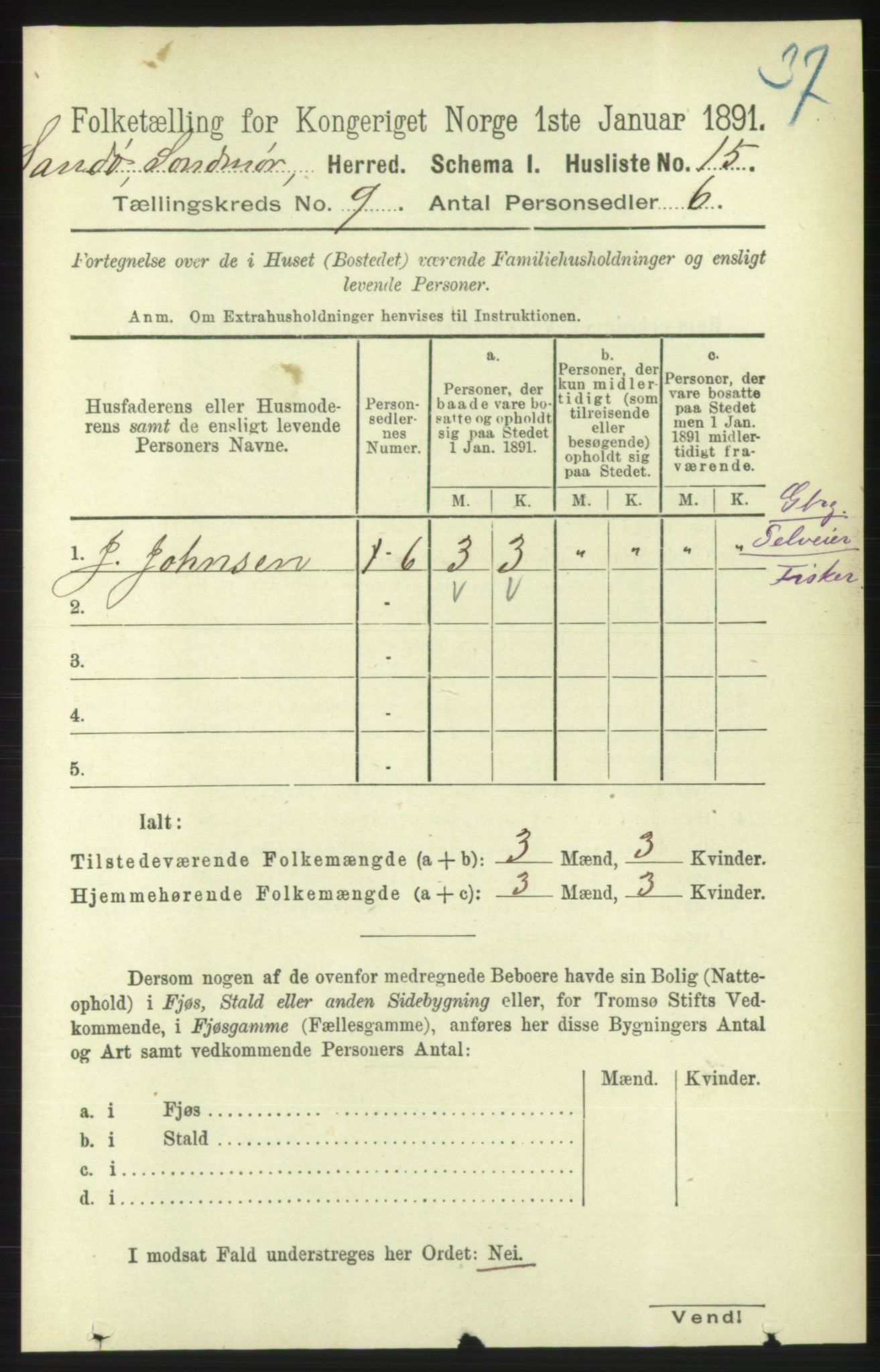 RA, 1891 census for 1514 Sande, 1891, p. 1461