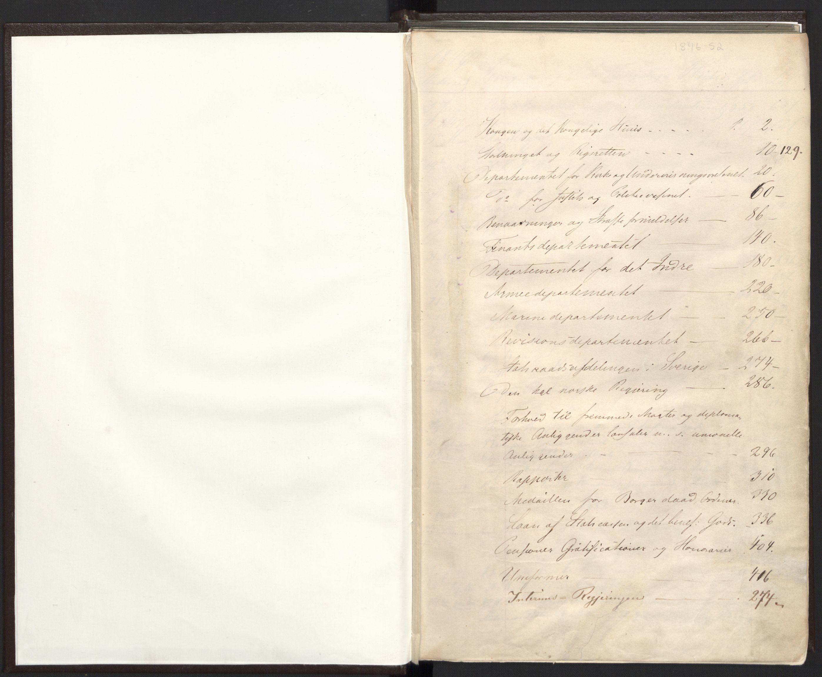 Statsrådsavdelingen i Stockholm, RA/S-1003/C/Ca/L0009: Det norske Statsraads Journal- og Hovedprotokollregister, 1846-1852