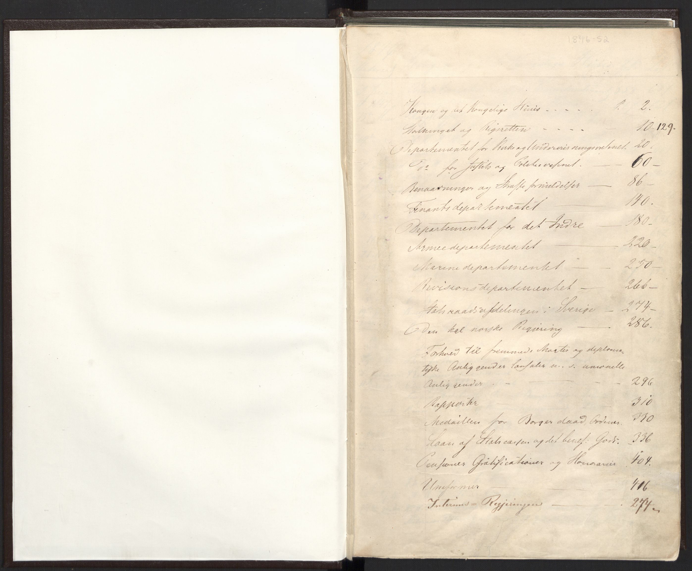 Statsrådsavdelingen i Stockholm, AV/RA-S-1003/C/Ca/L0009: Det norske Statsraads Journal- og Hovedprotokollregister, 1846-1852