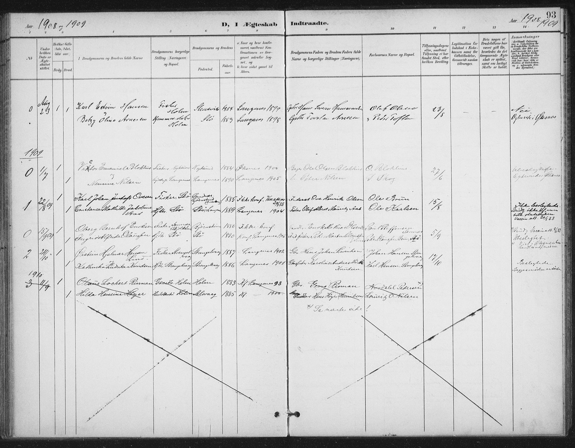 Ministerialprotokoller, klokkerbøker og fødselsregistre - Nordland, AV/SAT-A-1459/894/L1356: Parish register (official) no. 894A02, 1897-1914, p. 93