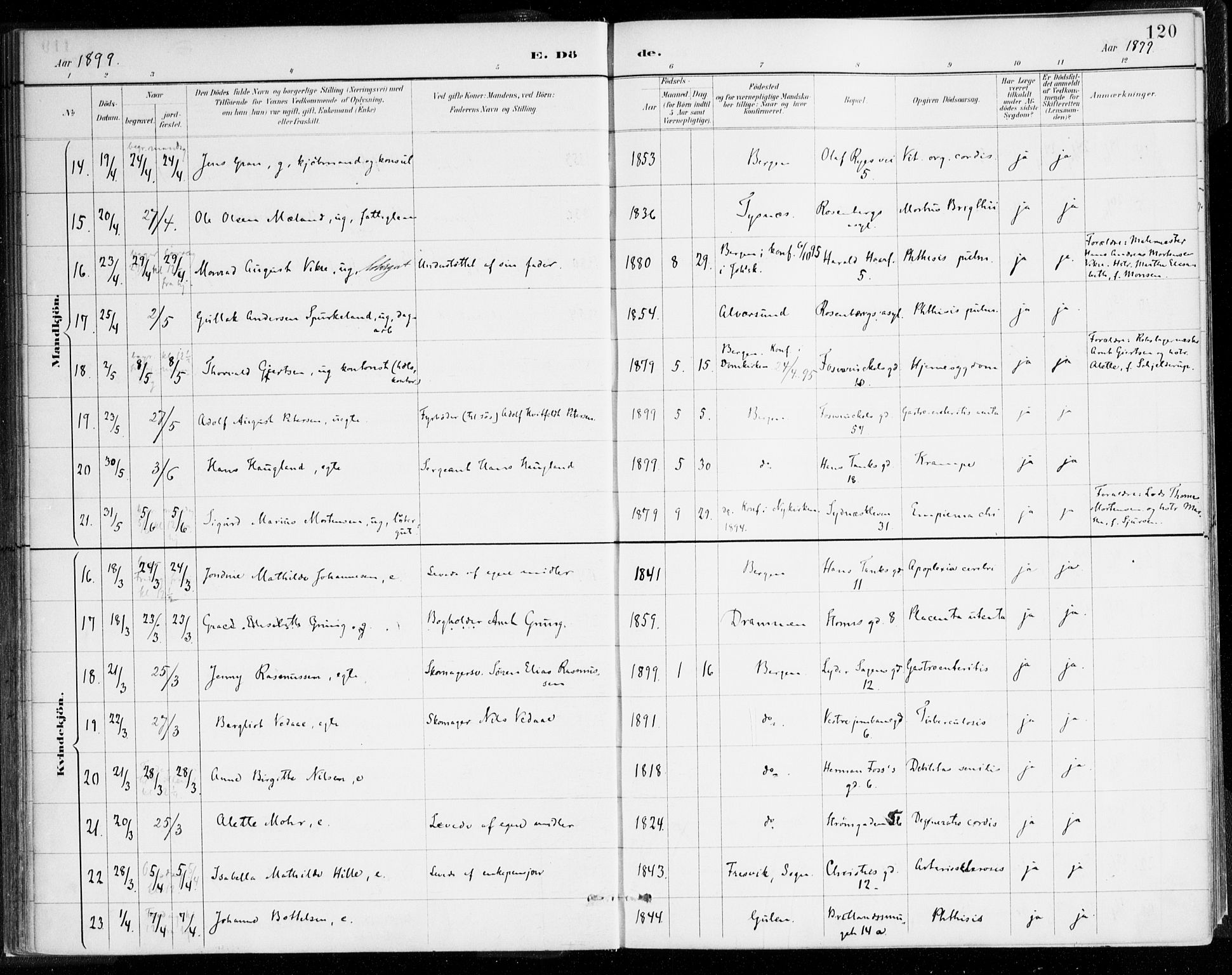 Johanneskirken sokneprestembete, AV/SAB-A-76001/H/Haa/L0019: Parish register (official) no. E 1, 1885-1915, p. 120