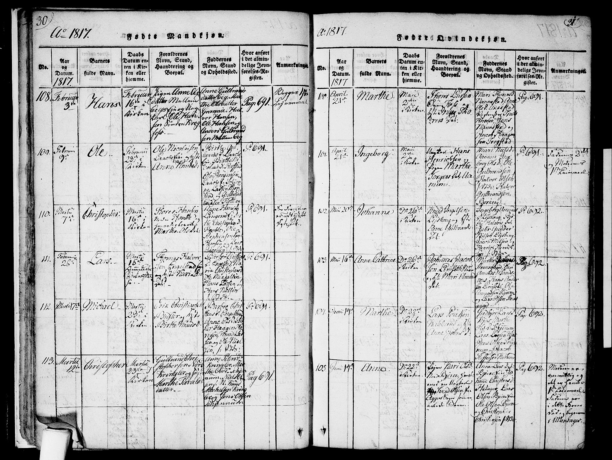 Nannestad prestekontor Kirkebøker, AV/SAO-A-10414a/F/Fa/L0009: Parish register (official) no. I 9, 1815-1840, p. 30-31