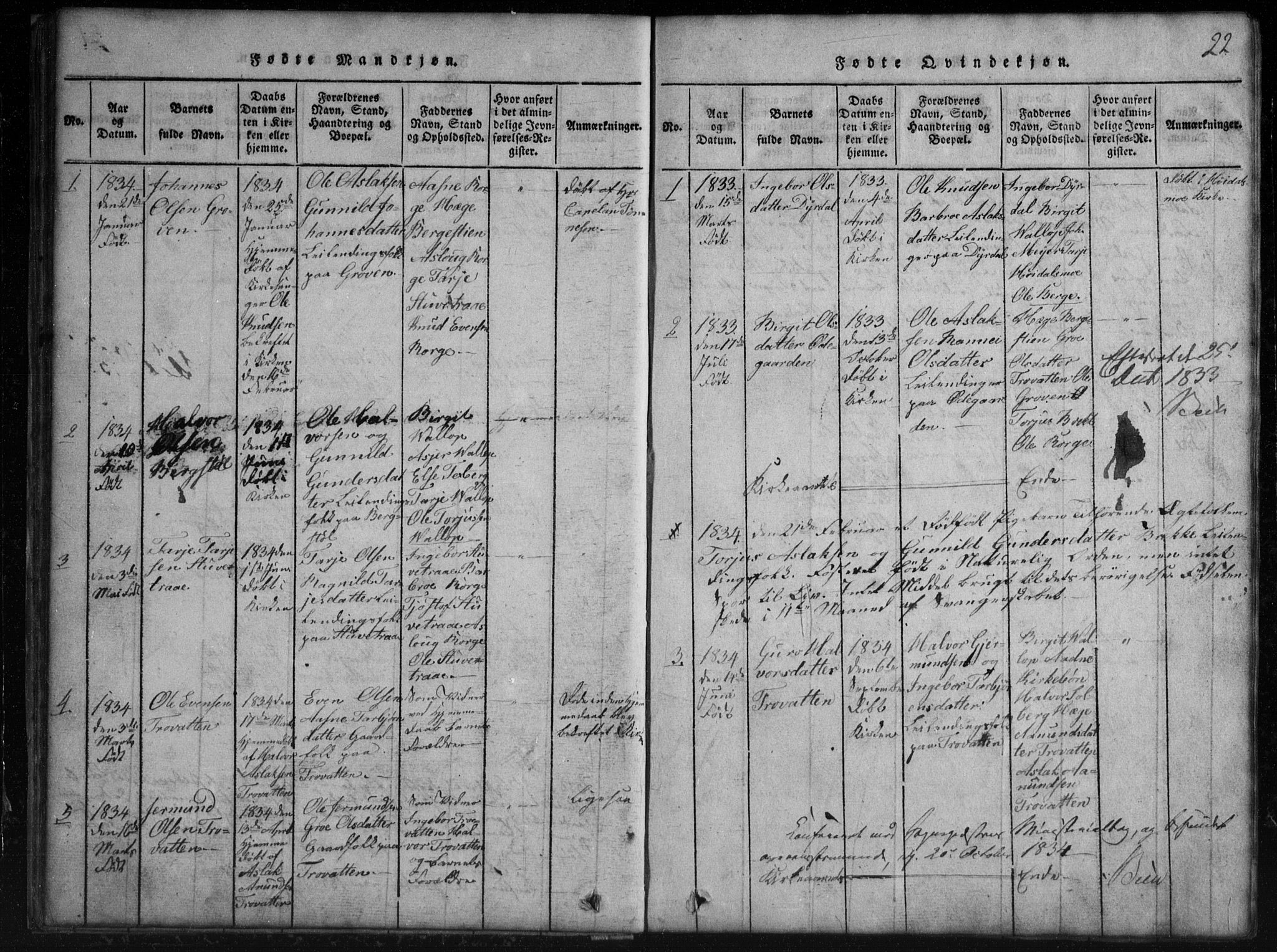 Rauland kirkebøker, SAKO/A-292/G/Gb/L0001: Parish register (copy) no. II 1, 1815-1886, p. 22