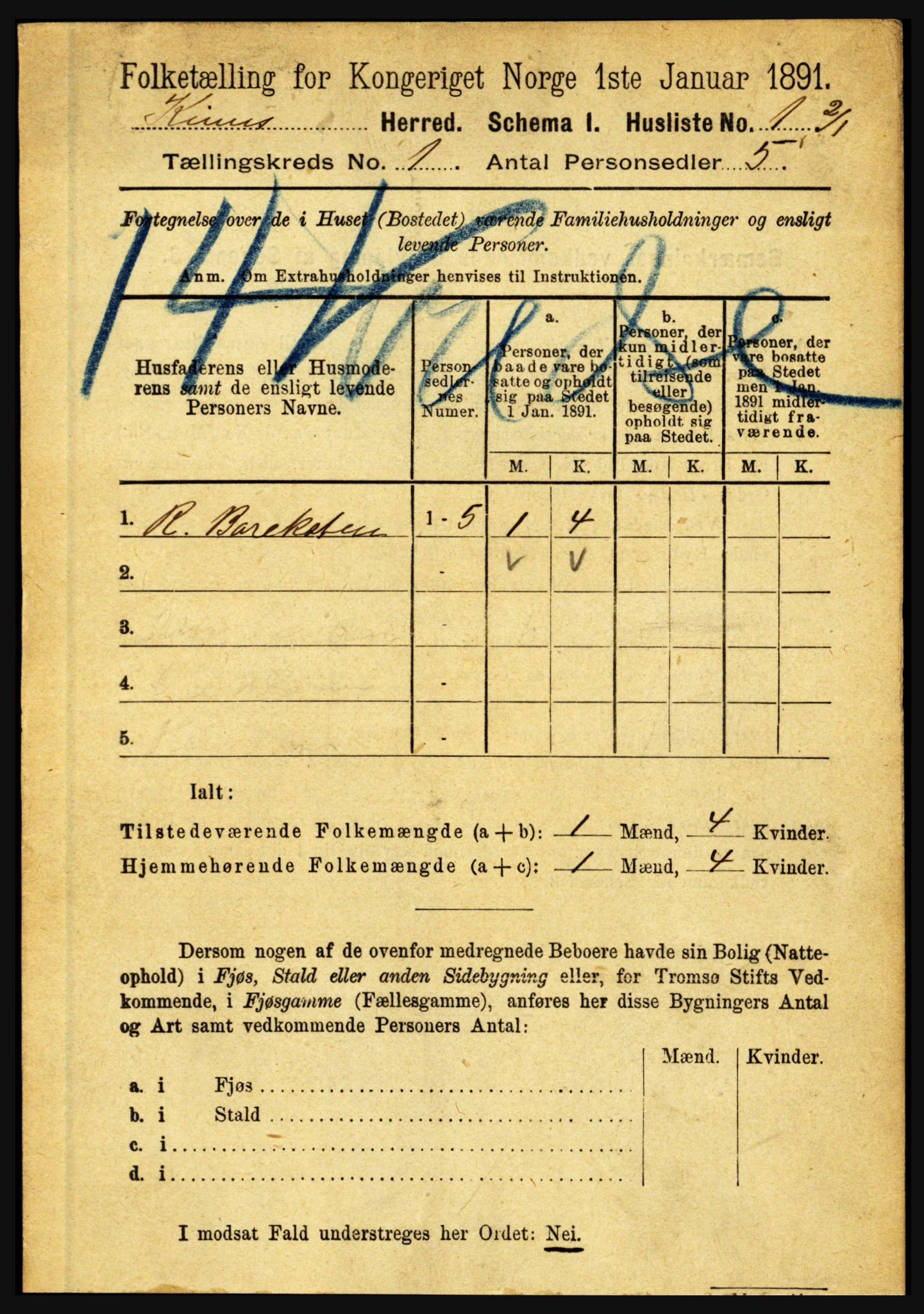 RA, 1891 census for 1437 Kinn, 1891, p. 39