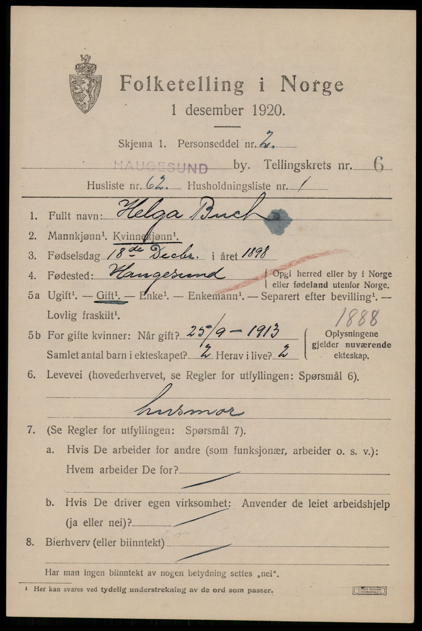 SAST, 1920 census for Haugesund, 1920, p. 22695