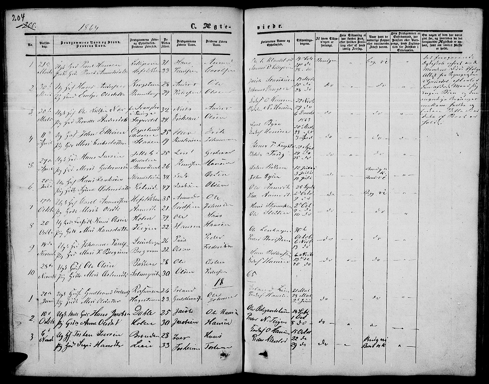 Nord-Fron prestekontor, SAH/PREST-080/H/Ha/Hab/L0003: Parish register (copy) no. 3, 1851-1886, p. 204