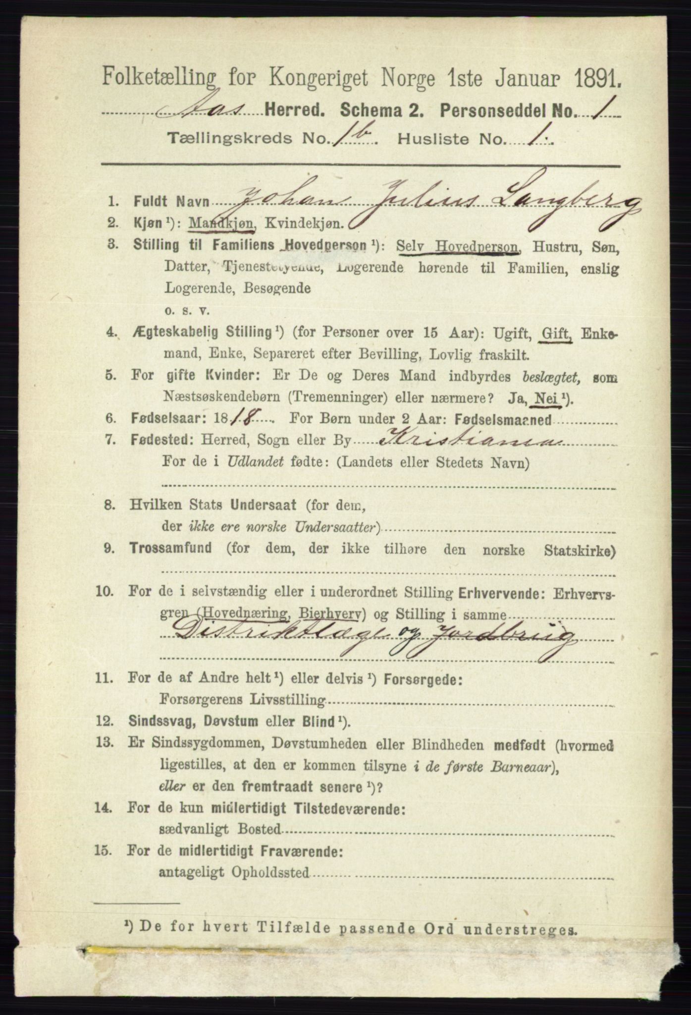 RA, 1891 census for 0214 Ås, 1891, p. 742