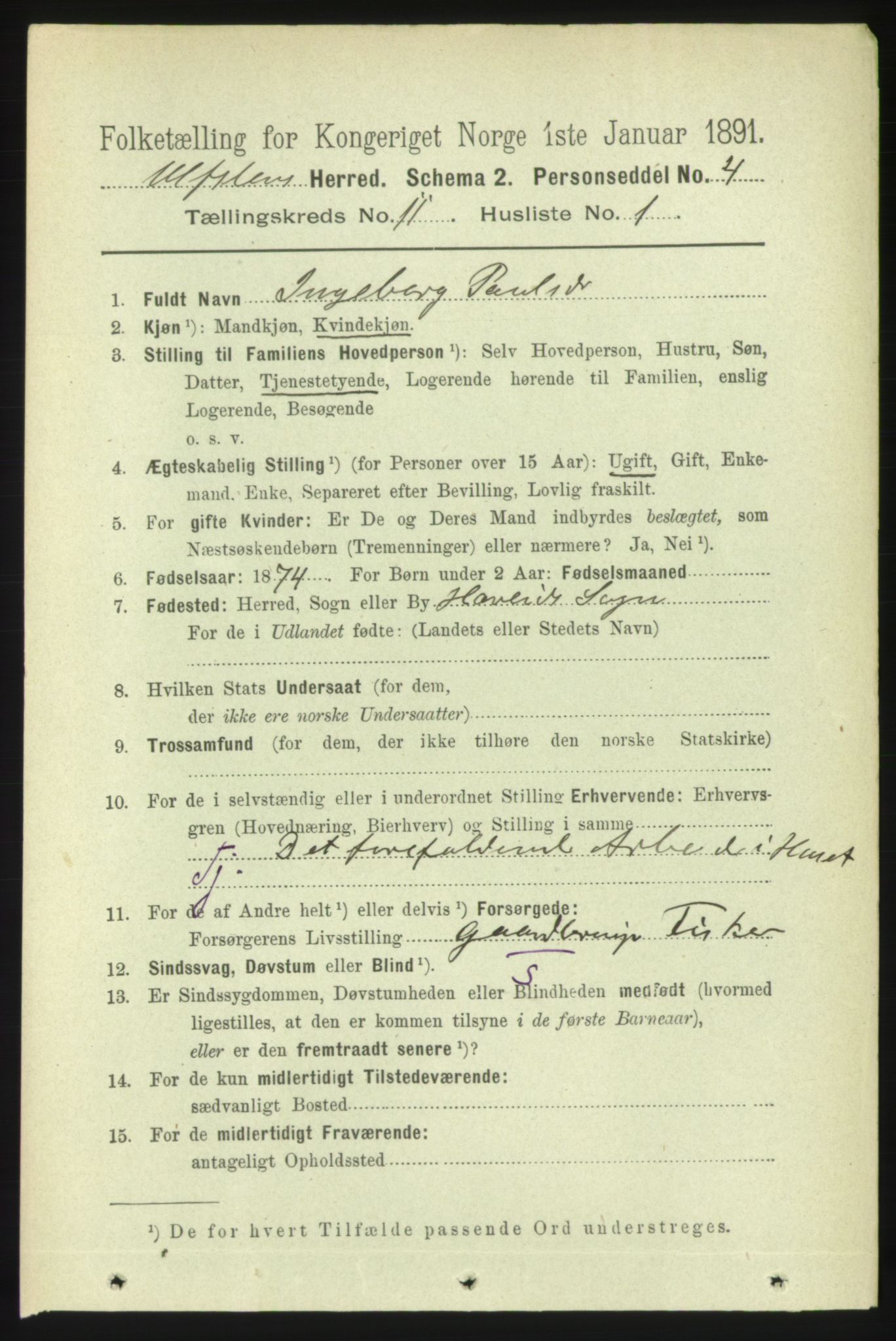 RA, 1891 census for 1516 Ulstein, 1891, p. 3460