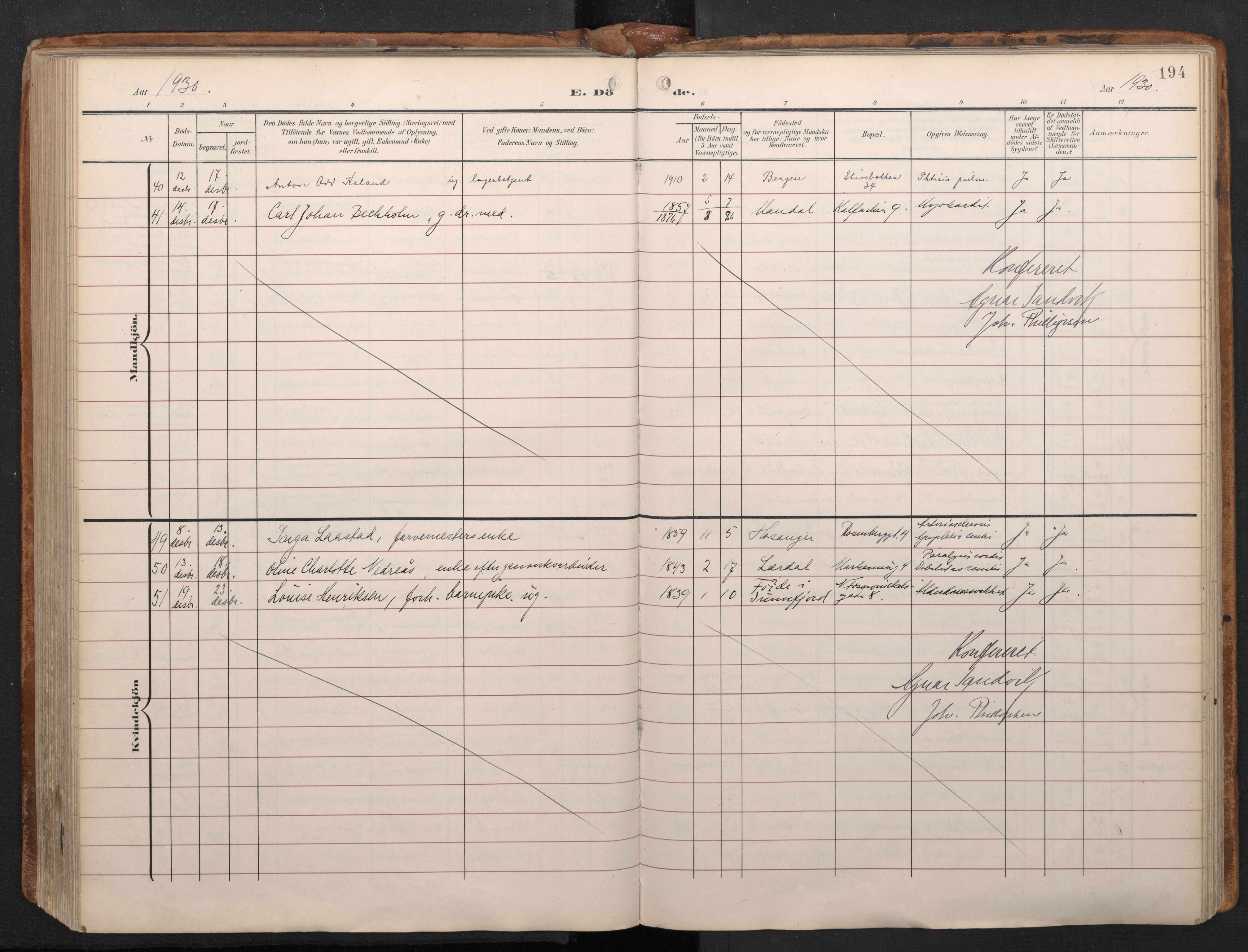 Domkirken sokneprestembete, AV/SAB-A-74801/H/Haa/L0044: Parish register (official) no. E 6, 1904-1946, p. 193b-194a