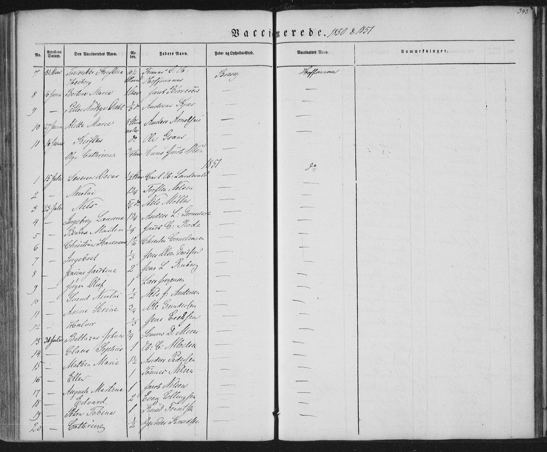 Brevik kirkebøker, SAKO/A-255/F/Fa/L0005: Parish register (official) no. 5, 1847-1865, p. 343