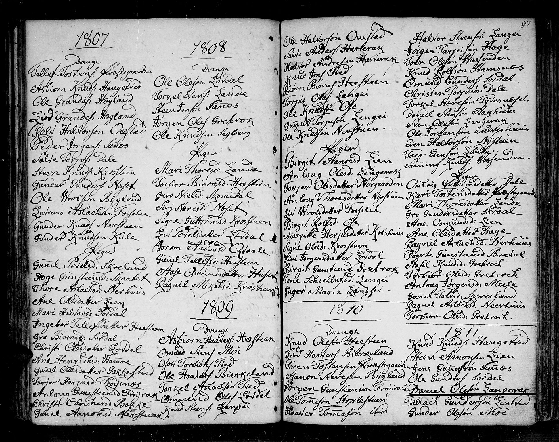 Bygland sokneprestkontor, SAK/1111-0006/F/Fa/Fab/L0002: Parish register (official) no. A 2, 1766-1816, p. 97