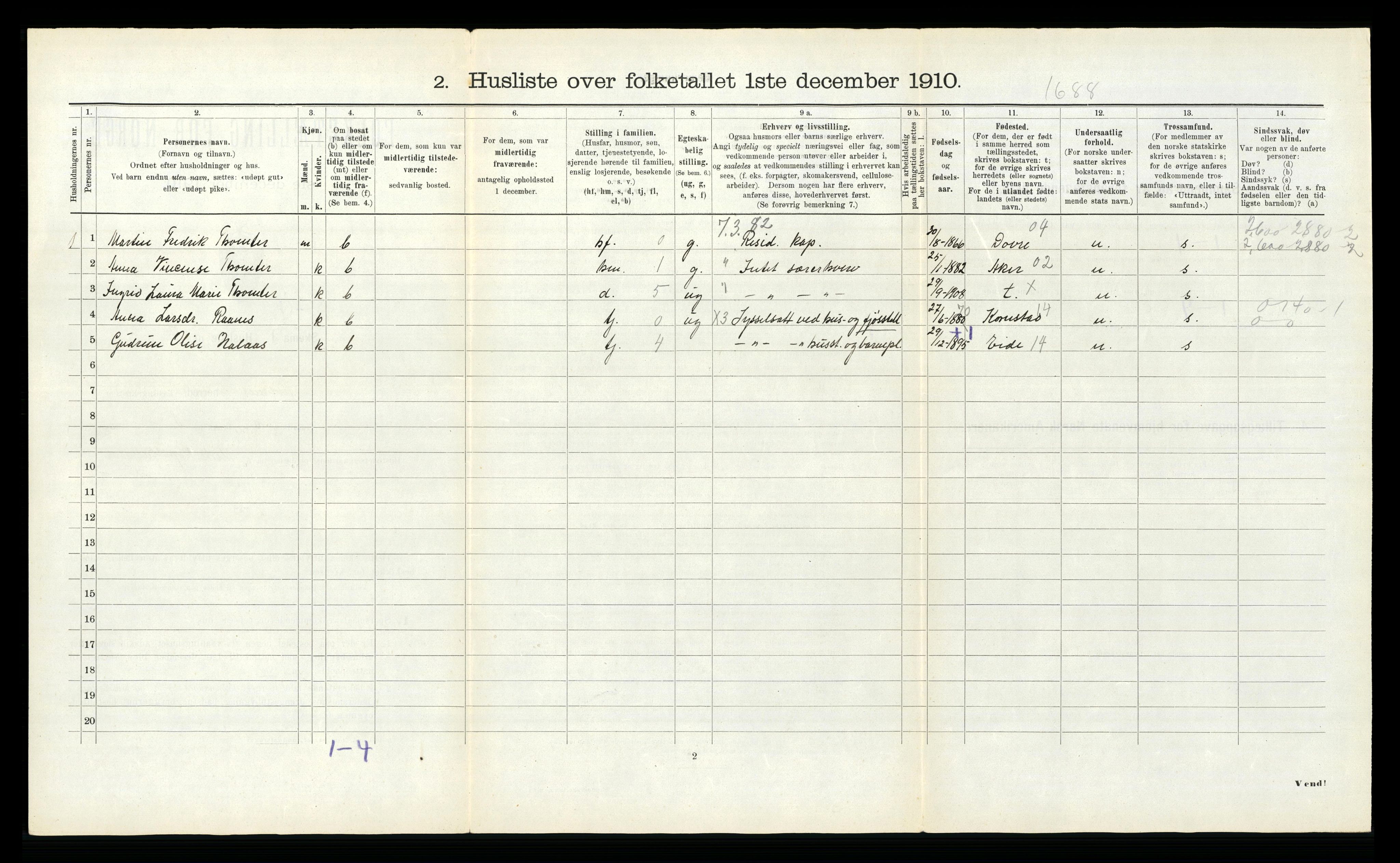 RA, 1910 census for Kvernes, 1910, p. 33