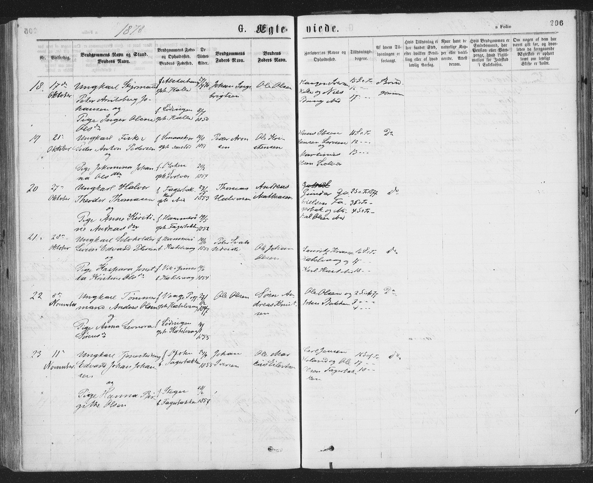 Ministerialprotokoller, klokkerbøker og fødselsregistre - Nordland, AV/SAT-A-1459/874/L1058: Parish register (official) no. 874A02, 1878-1883, p. 206