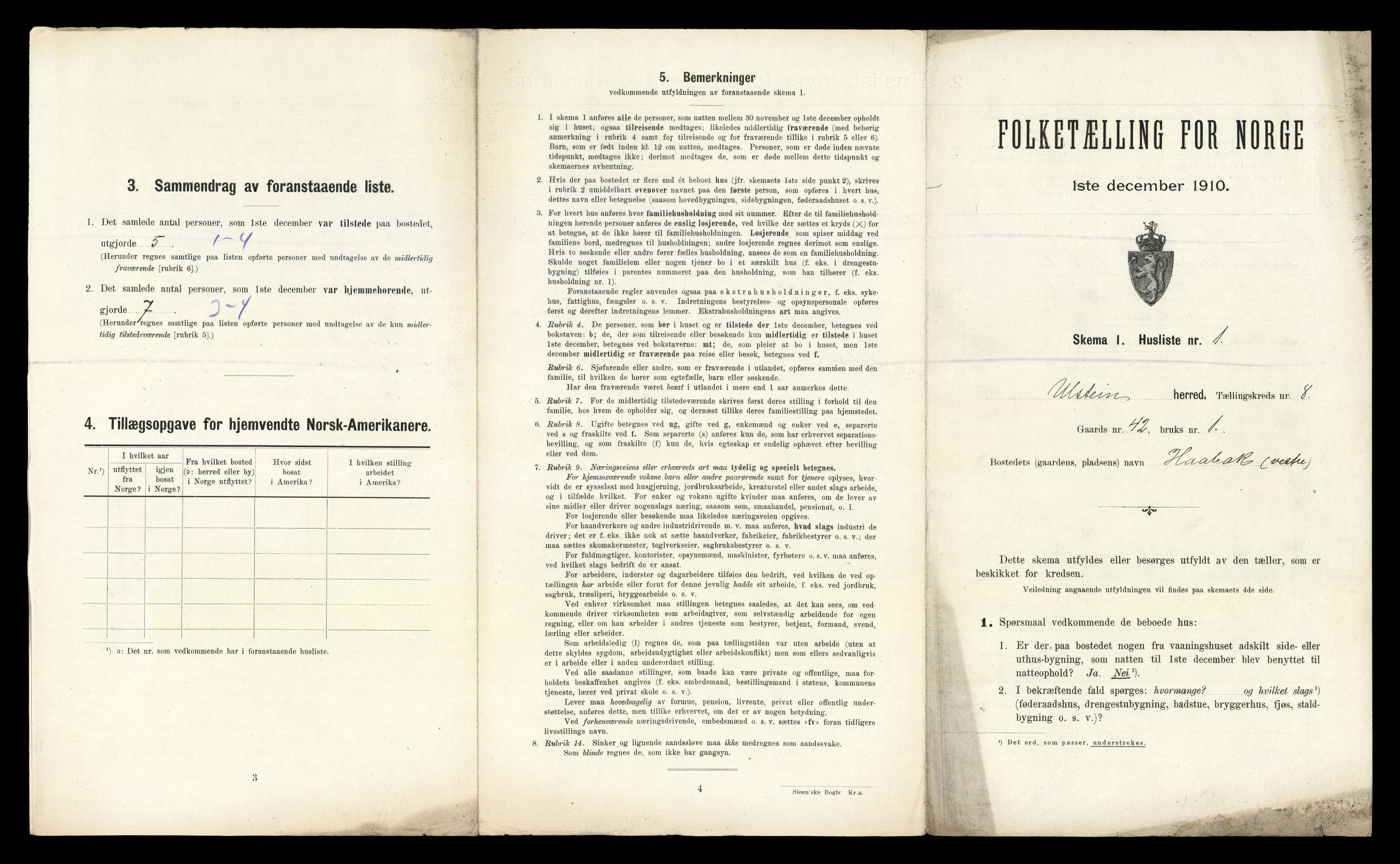 RA, 1910 census for Ulstein, 1910, p. 714
