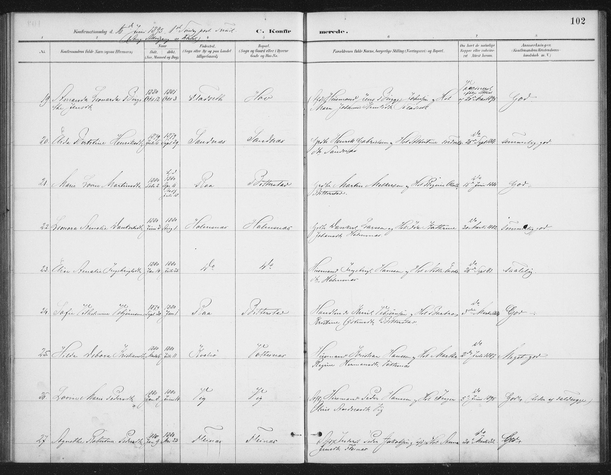 Ministerialprotokoller, klokkerbøker og fødselsregistre - Nordland, SAT/A-1459/888/L1245: Parish register (official) no. 888A11, 1888-1900, p. 102