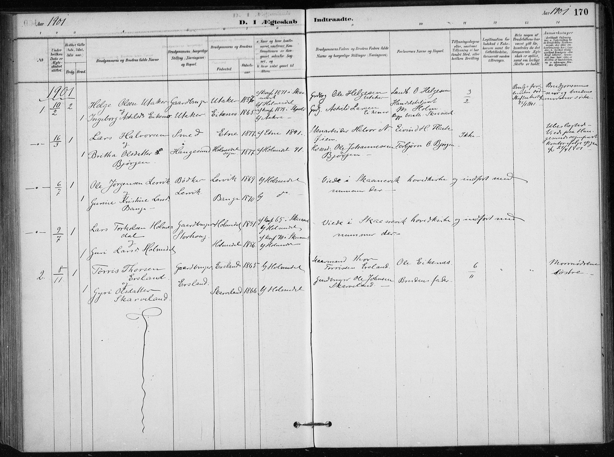 Skånevik sokneprestembete, SAB/A-77801/H/Haa: Parish register (official) no. C  1, 1879-1917, p. 170