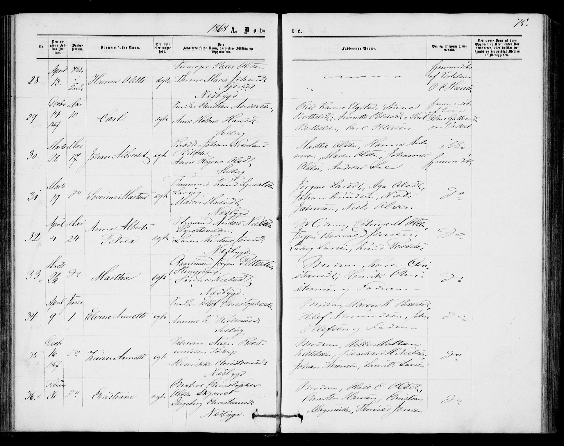 Strømm kirkebøker, AV/SAKO-A-322/F/Fa/L0001: Parish register (official) no. I 1, 1861-1869, p. 75