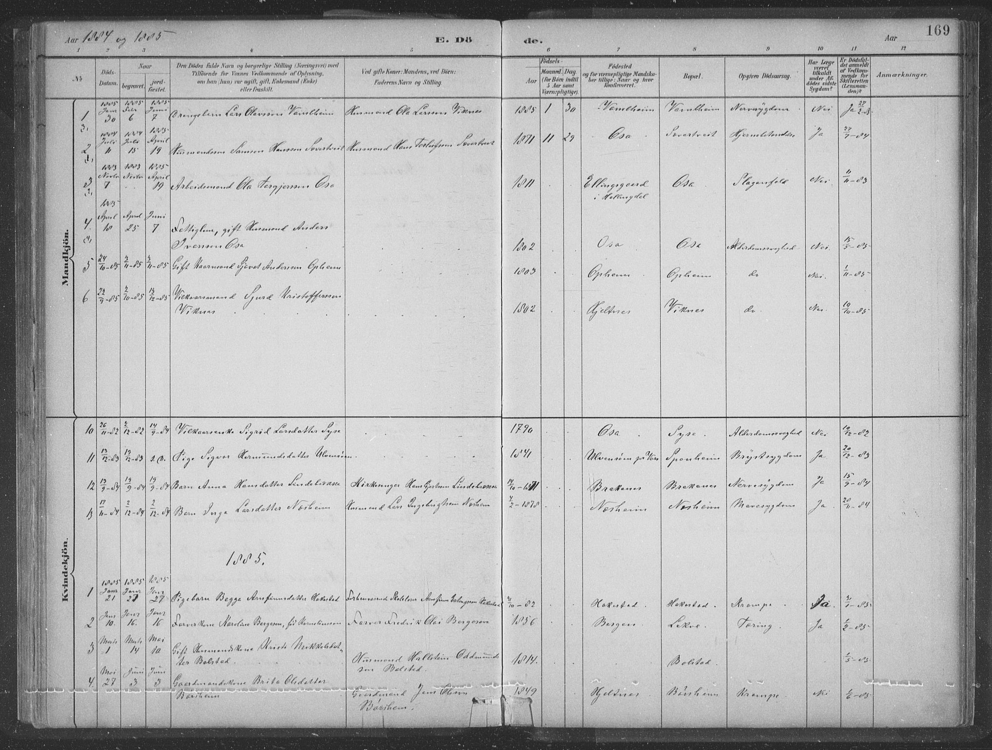 Ulvik sokneprestembete, SAB/A-78801/H/Hab: Parish register (copy) no. A 3, 1883-1908, p. 169