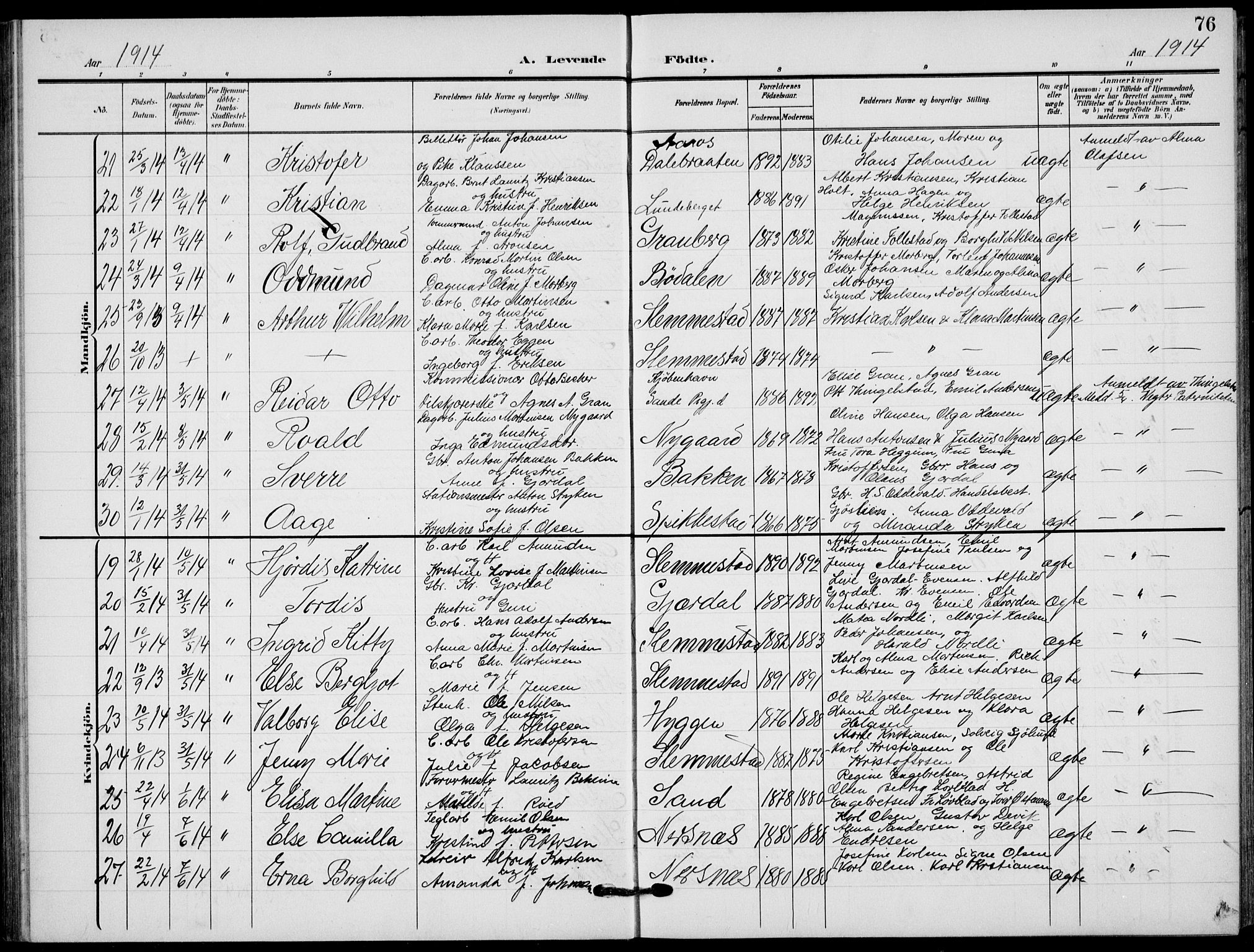 Røyken kirkebøker, AV/SAKO-A-241/G/Ga/L0005: Parish register (copy) no. 5, 1903-1918, p. 76