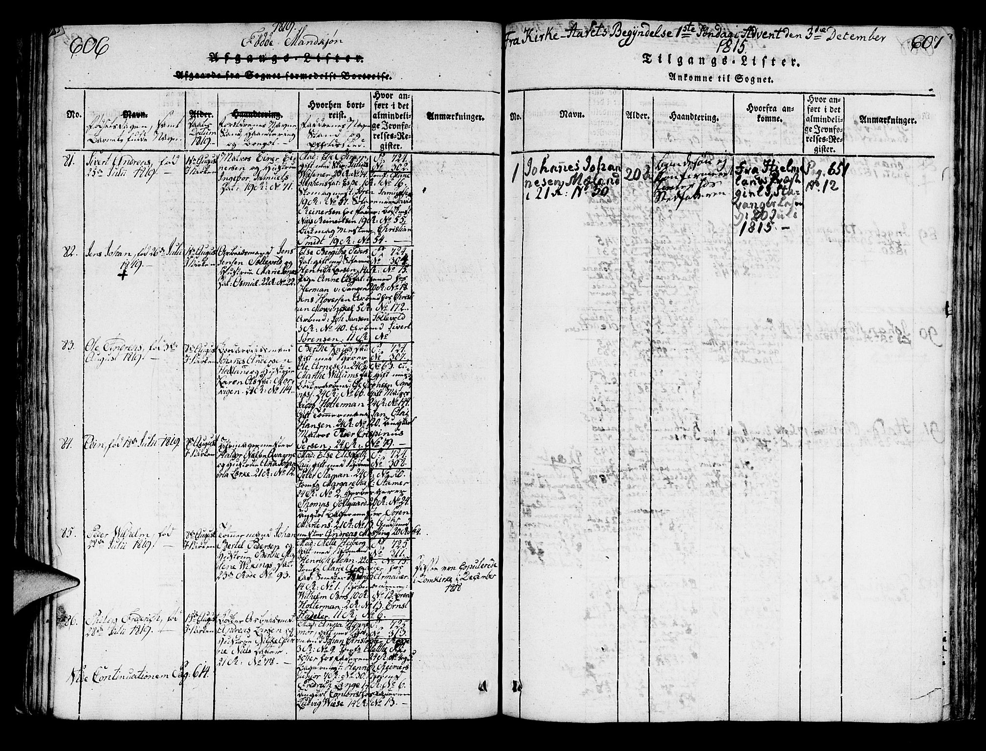 Korskirken sokneprestembete, SAB/A-76101/H/Hab: Parish register (copy) no. A 1b, 1815-1821, p. 606-607