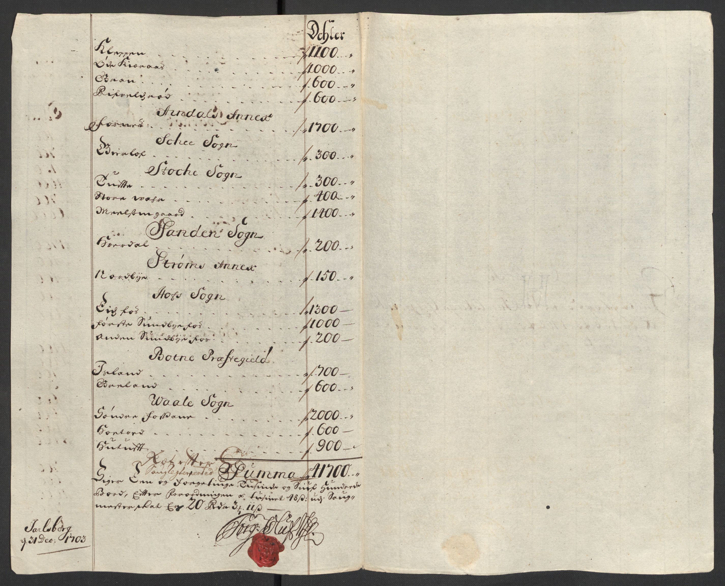 Rentekammeret inntil 1814, Reviderte regnskaper, Fogderegnskap, RA/EA-4092/R32/L1870: Fogderegnskap Jarlsberg grevskap, 1702, p. 137
