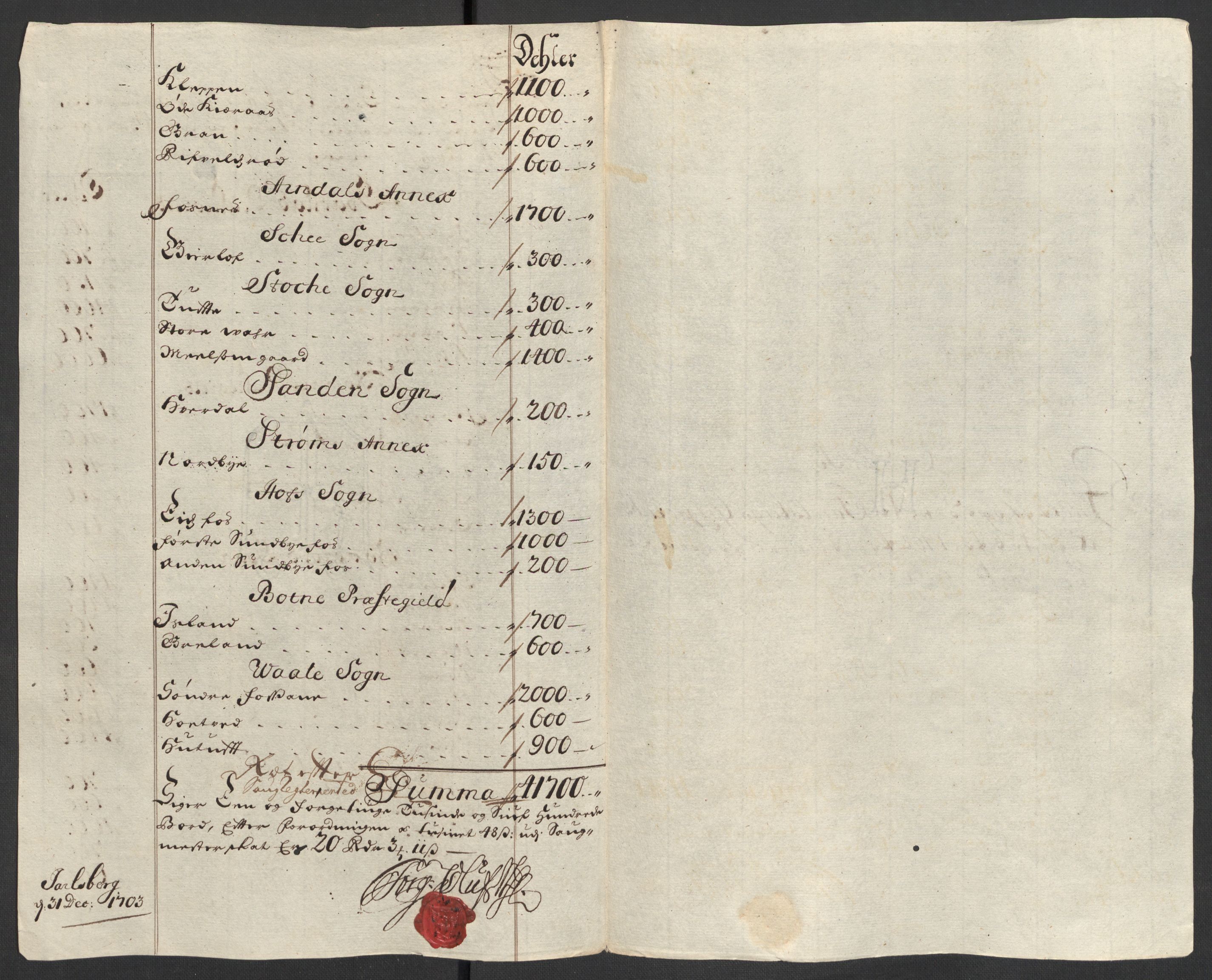 Rentekammeret inntil 1814, Reviderte regnskaper, Fogderegnskap, AV/RA-EA-4092/R32/L1870: Fogderegnskap Jarlsberg grevskap, 1702, p. 137