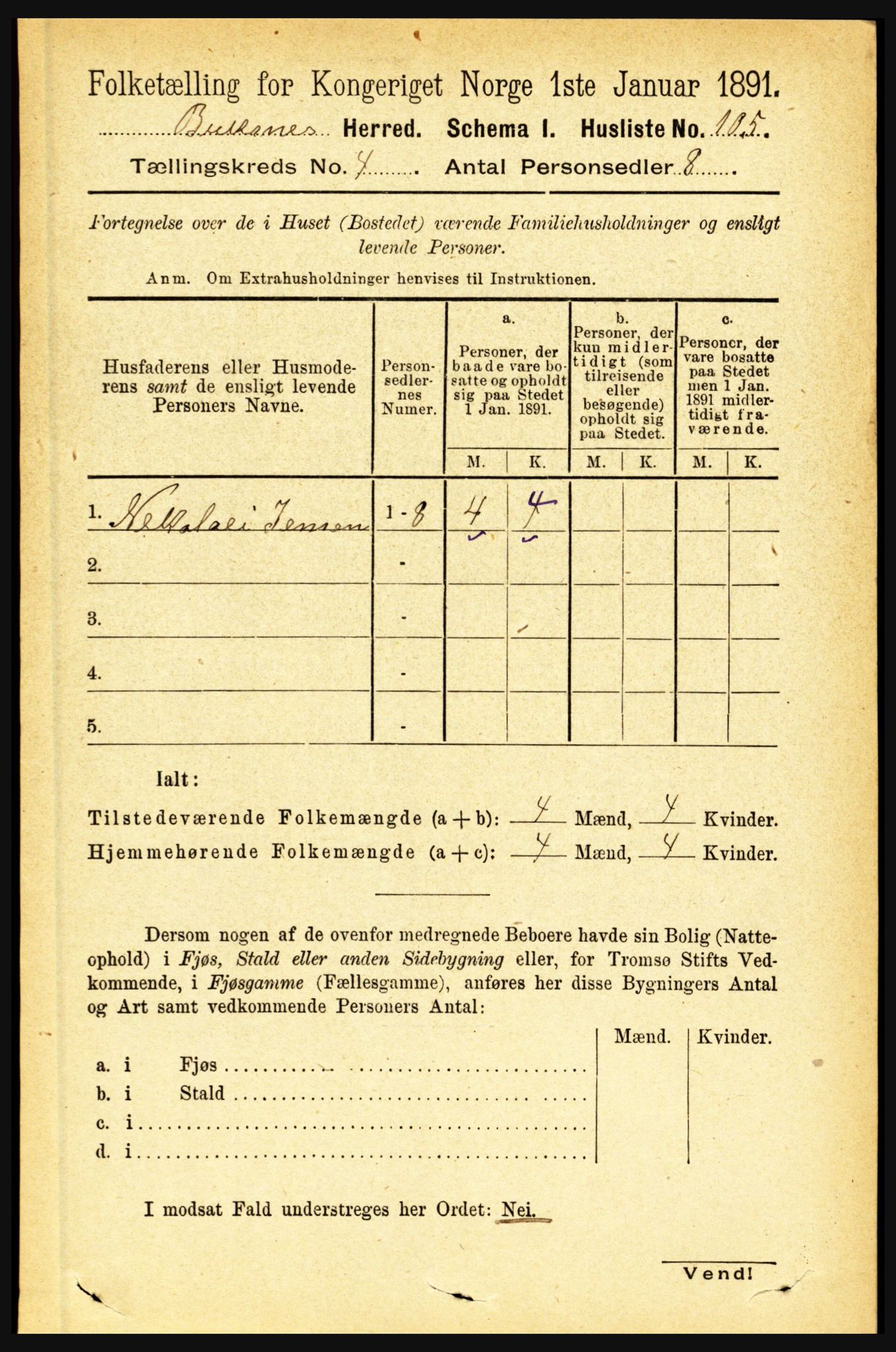 RA, 1891 census for 1860 Buksnes, 1891, p. 3005