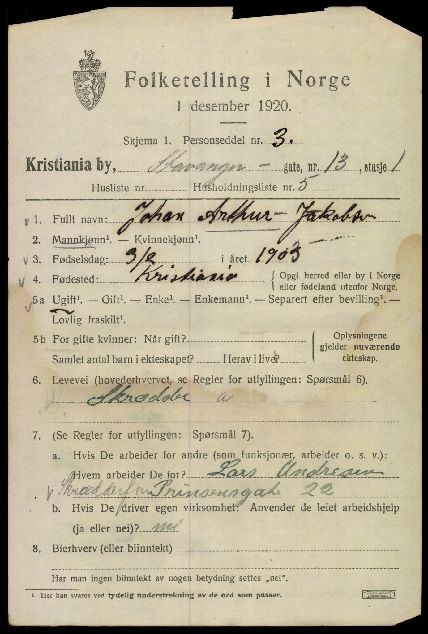 SAO, 1920 census for Kristiania, 1920, p. 537355