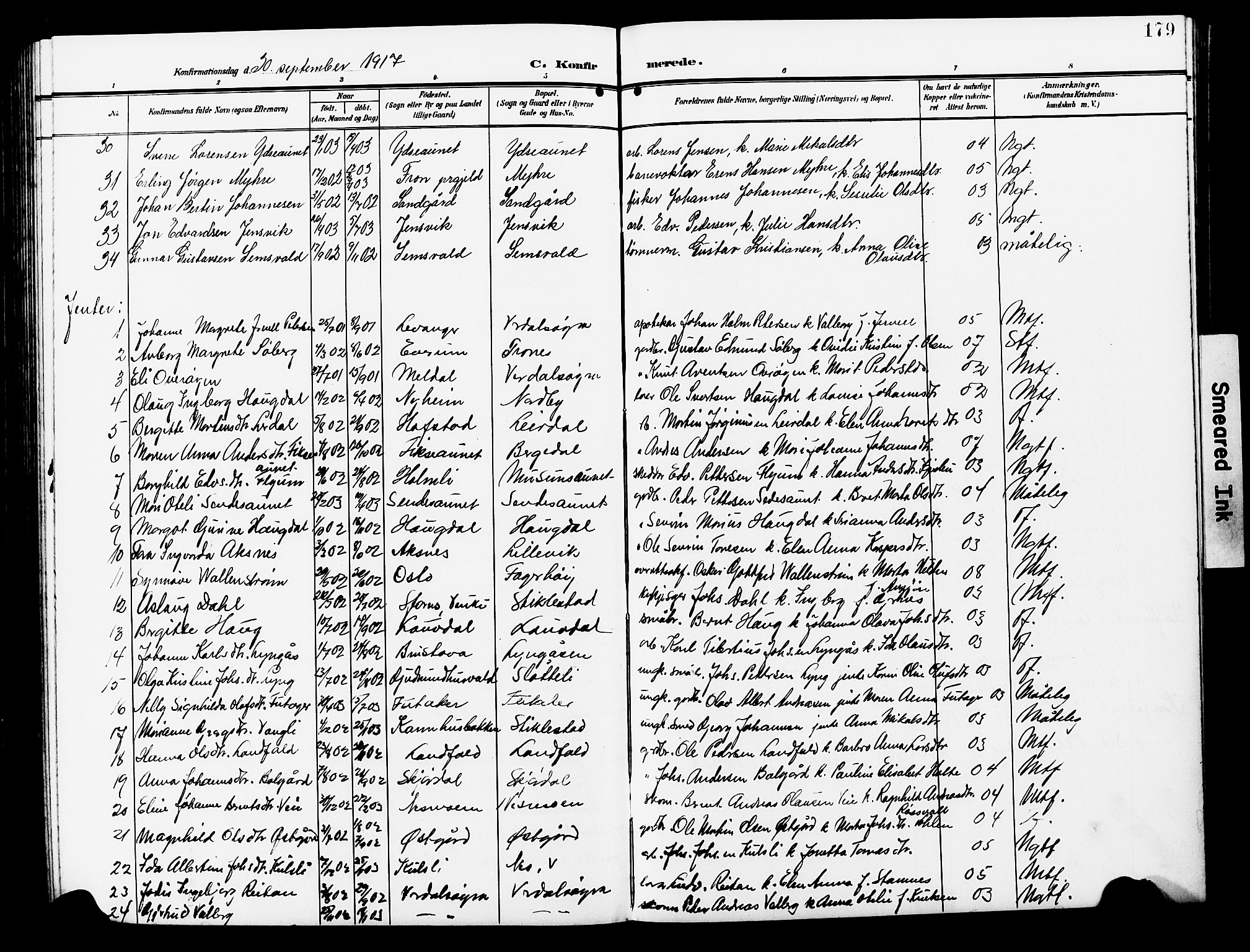 Ministerialprotokoller, klokkerbøker og fødselsregistre - Nord-Trøndelag, AV/SAT-A-1458/723/L0258: Parish register (copy) no. 723C06, 1908-1927, p. 179