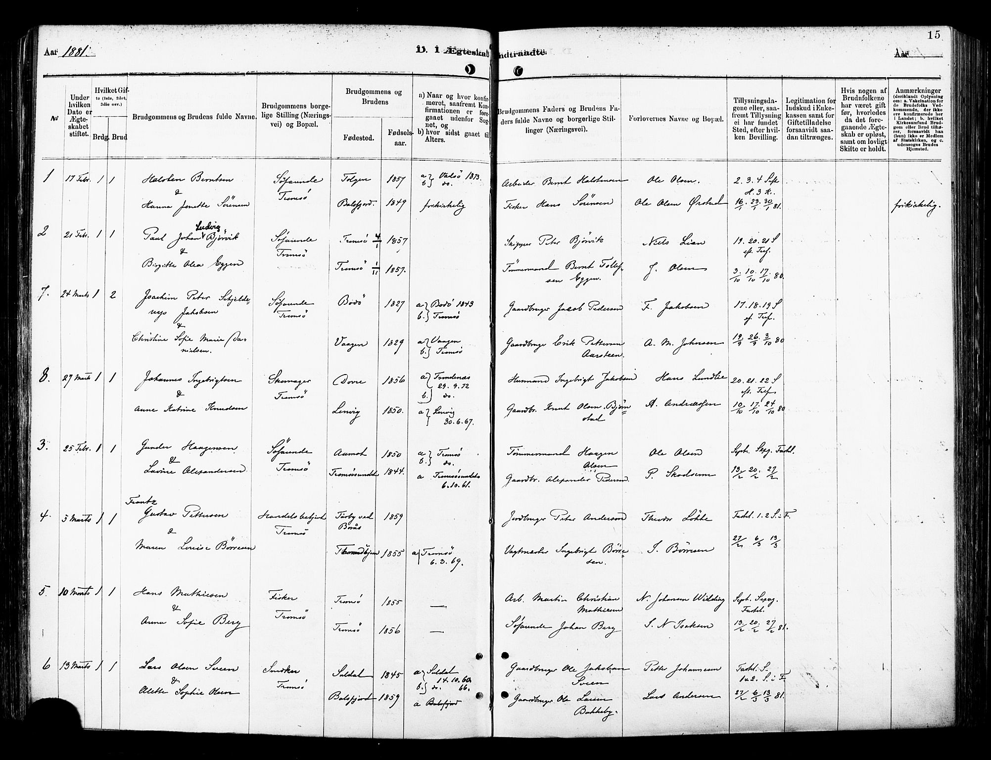 Tromsø sokneprestkontor/stiftsprosti/domprosti, SATØ/S-1343/G/Ga/L0014kirke: Parish register (official) no. 14, 1878-1888, p. 15