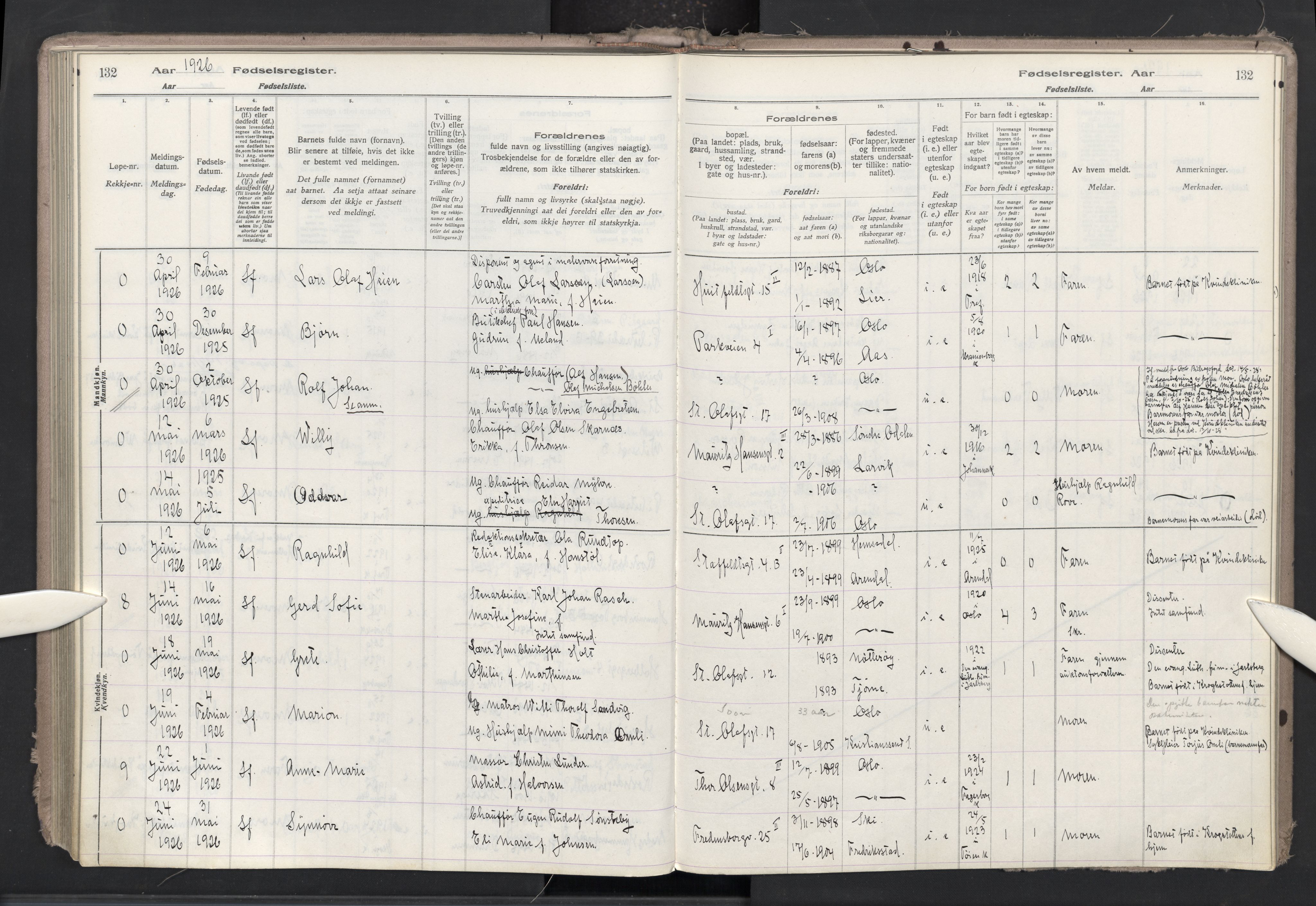 Trefoldighet prestekontor Kirkebøker, AV/SAO-A-10882/J/Ja/L0001: Birth register no. 1, 1916-1931, p. 132