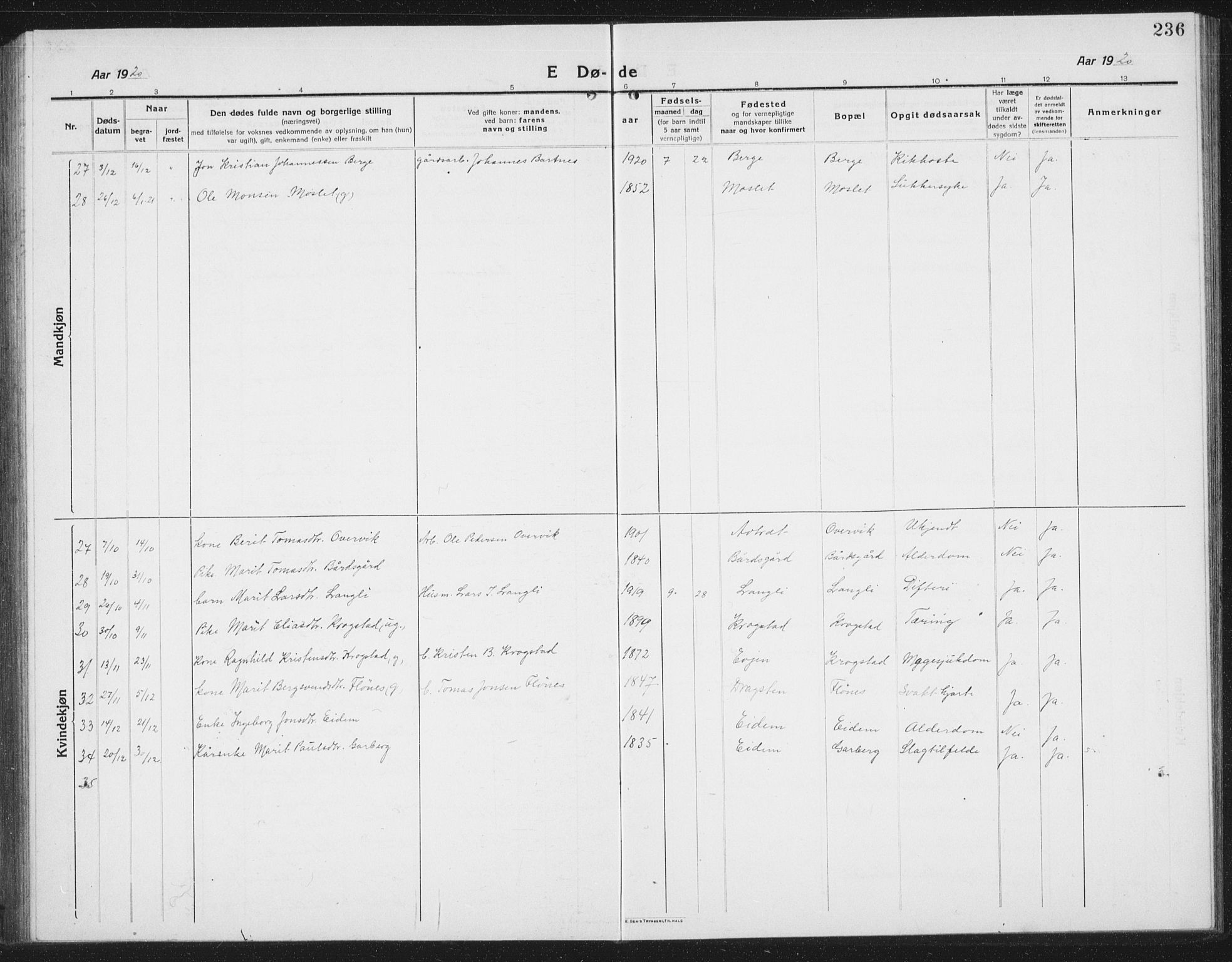Ministerialprotokoller, klokkerbøker og fødselsregistre - Sør-Trøndelag, SAT/A-1456/695/L1158: Parish register (copy) no. 695C09, 1913-1940, p. 236