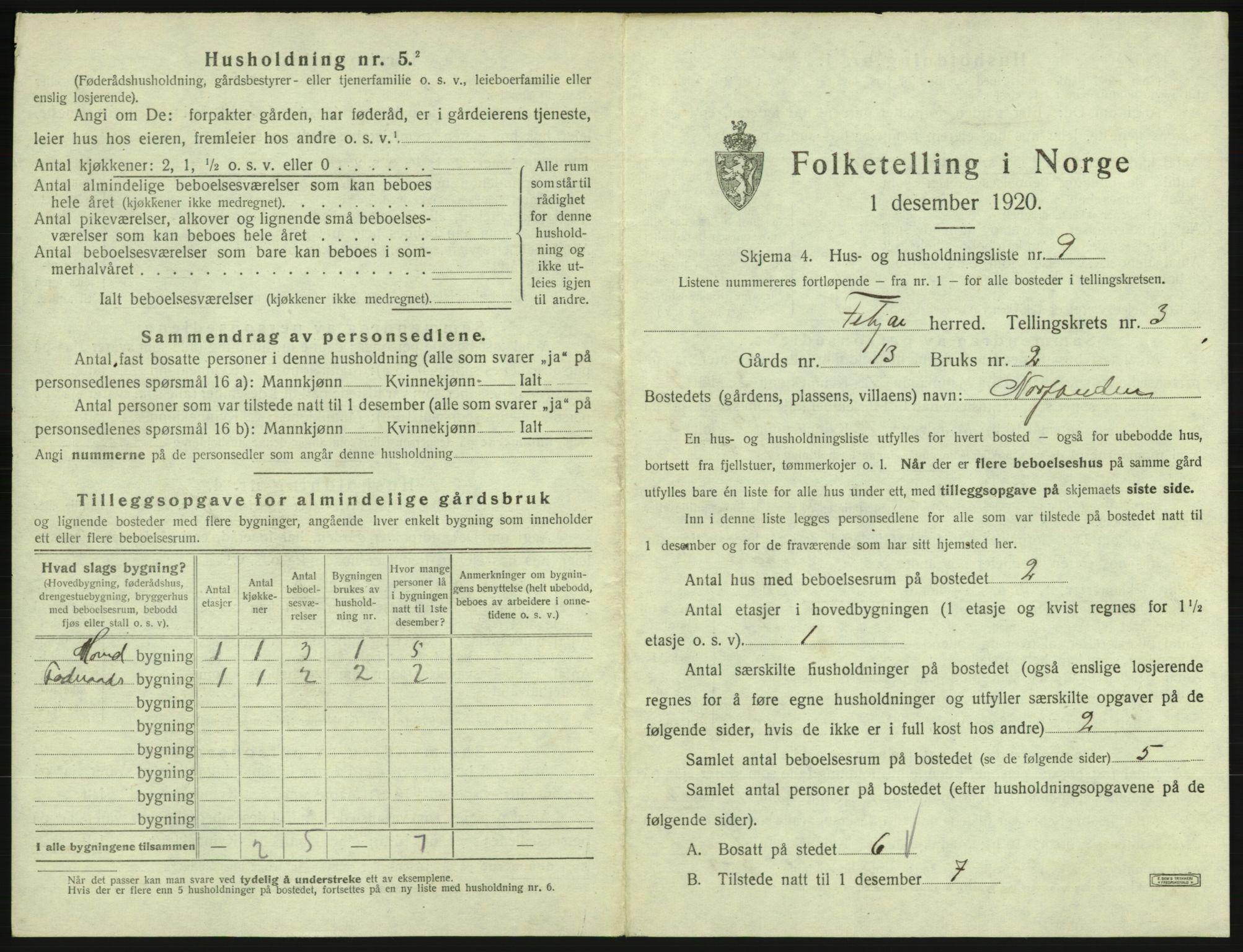 SAB, 1920 census for Fitjar, 1920, p. 258