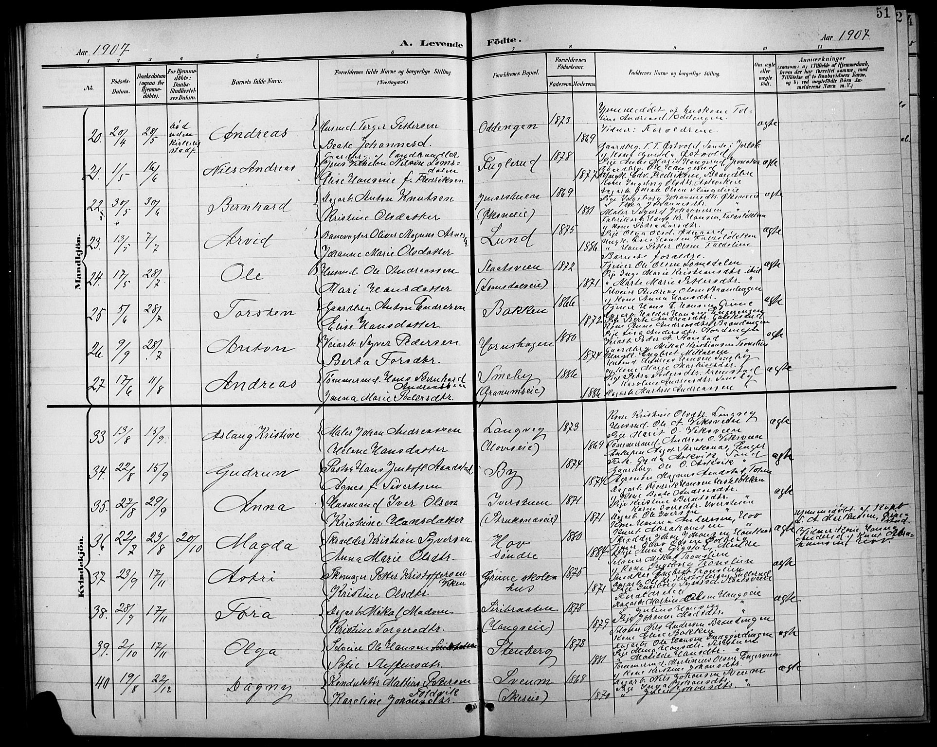 Søndre Land prestekontor, AV/SAH-PREST-122/L/L0004: Parish register (copy) no. 4, 1901-1915, p. 51