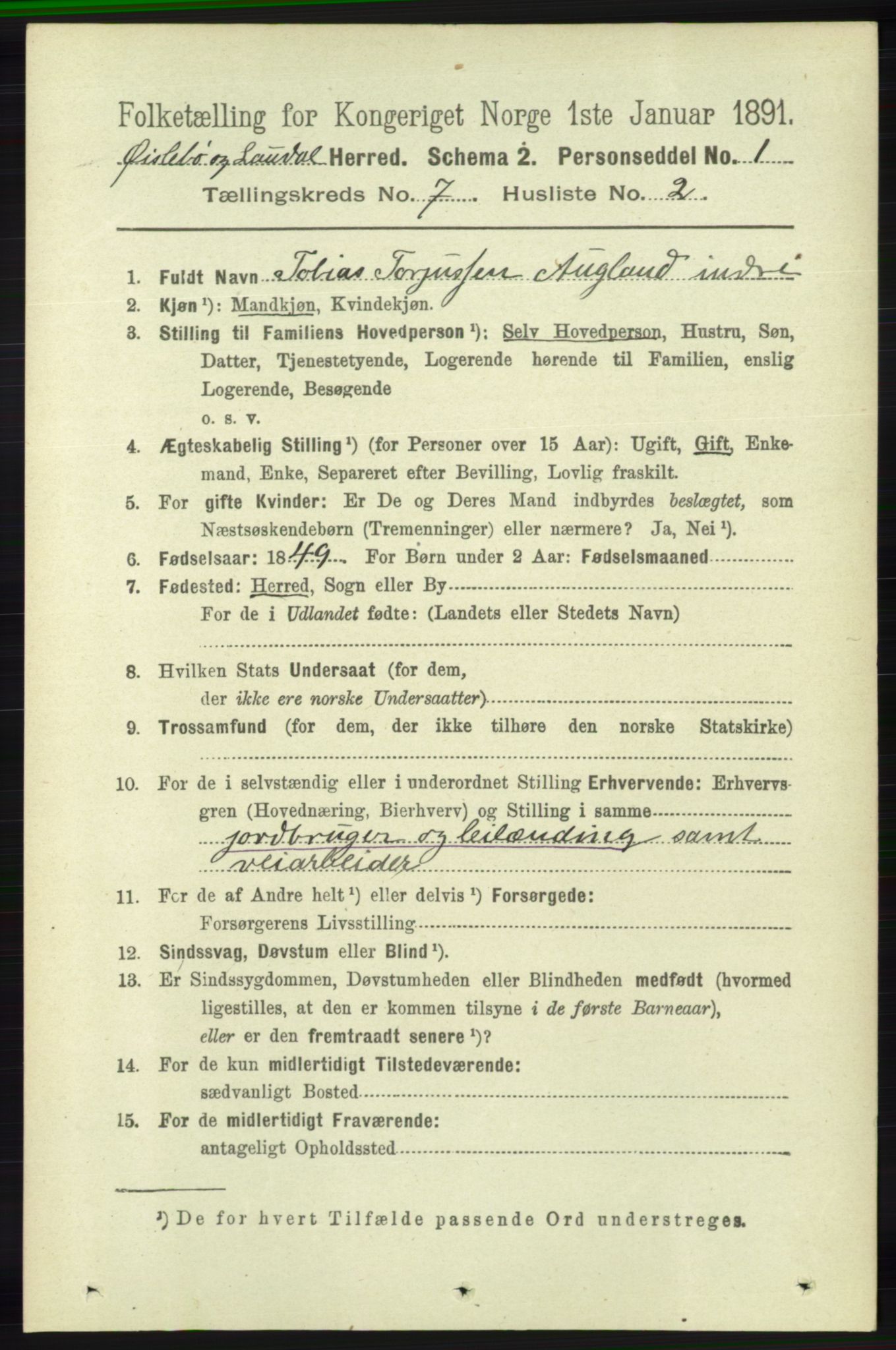 RA, 1891 census for 1021 Øyslebø og Laudal, 1891, p. 1933