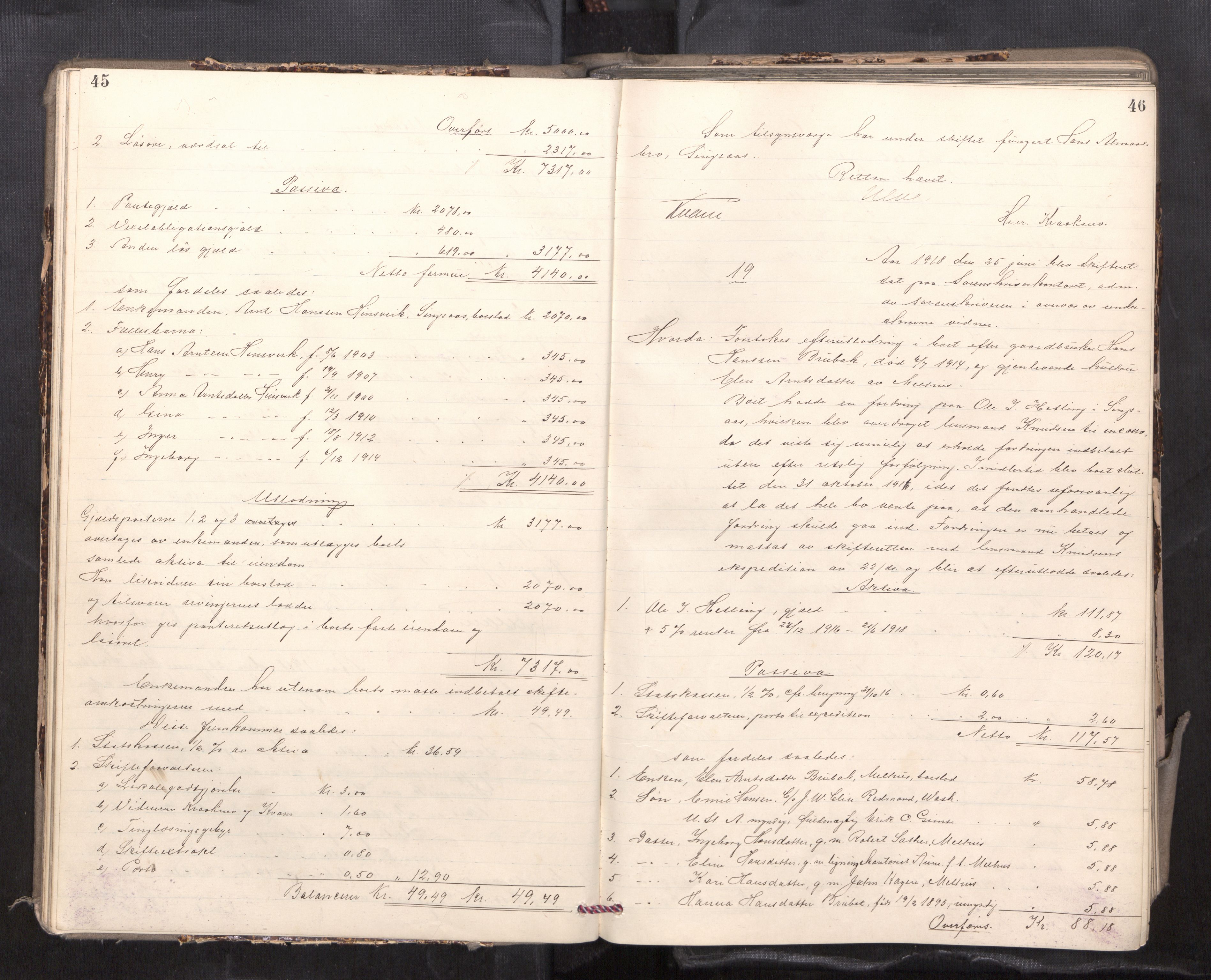 Gauldal sorenskriveri, AV/SAT-A-0014/1/3/3A/L0018: Skifteslutningsprotokoll  5, 1917-1924, p. 45-46