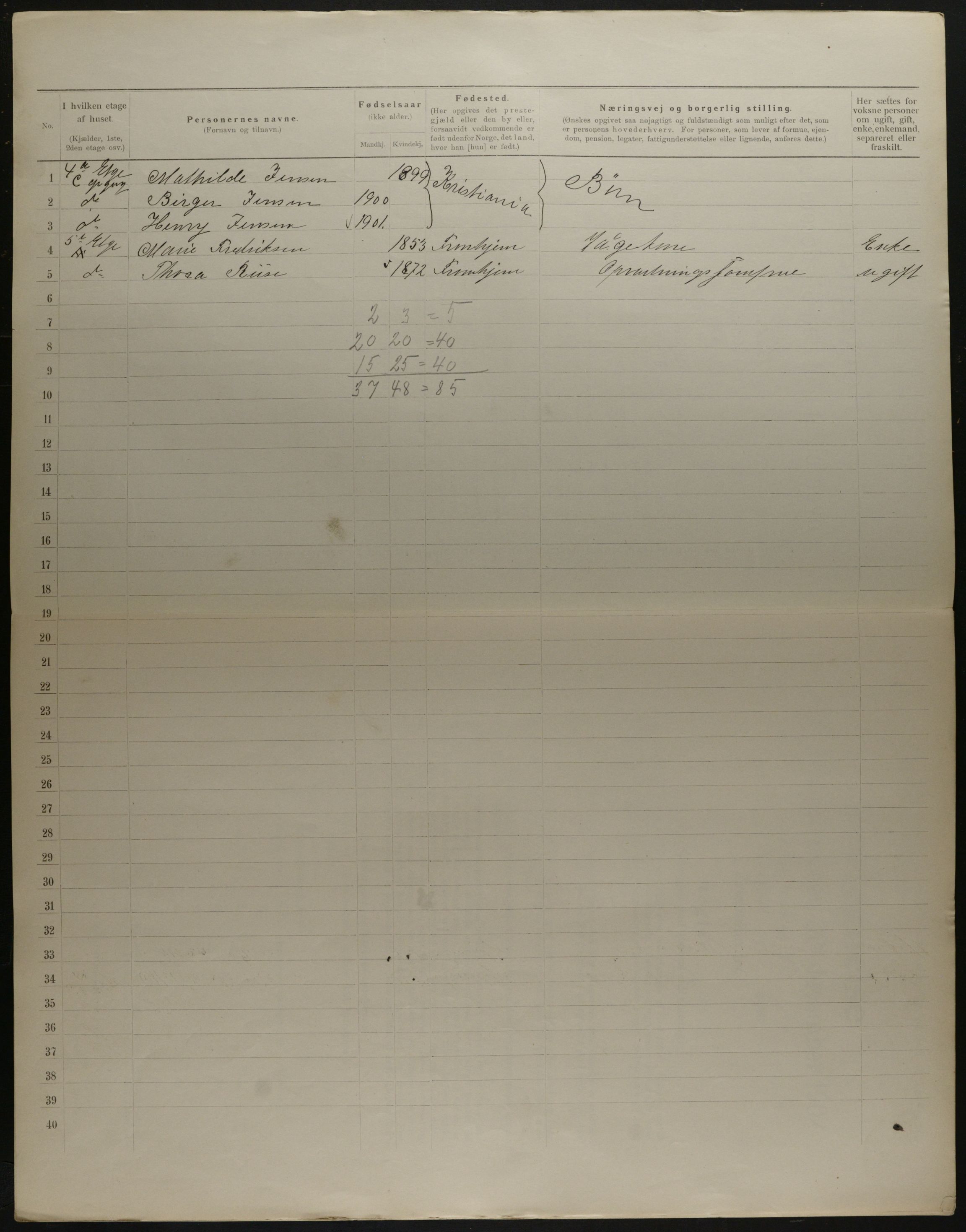 OBA, Municipal Census 1901 for Kristiania, 1901, p. 19030