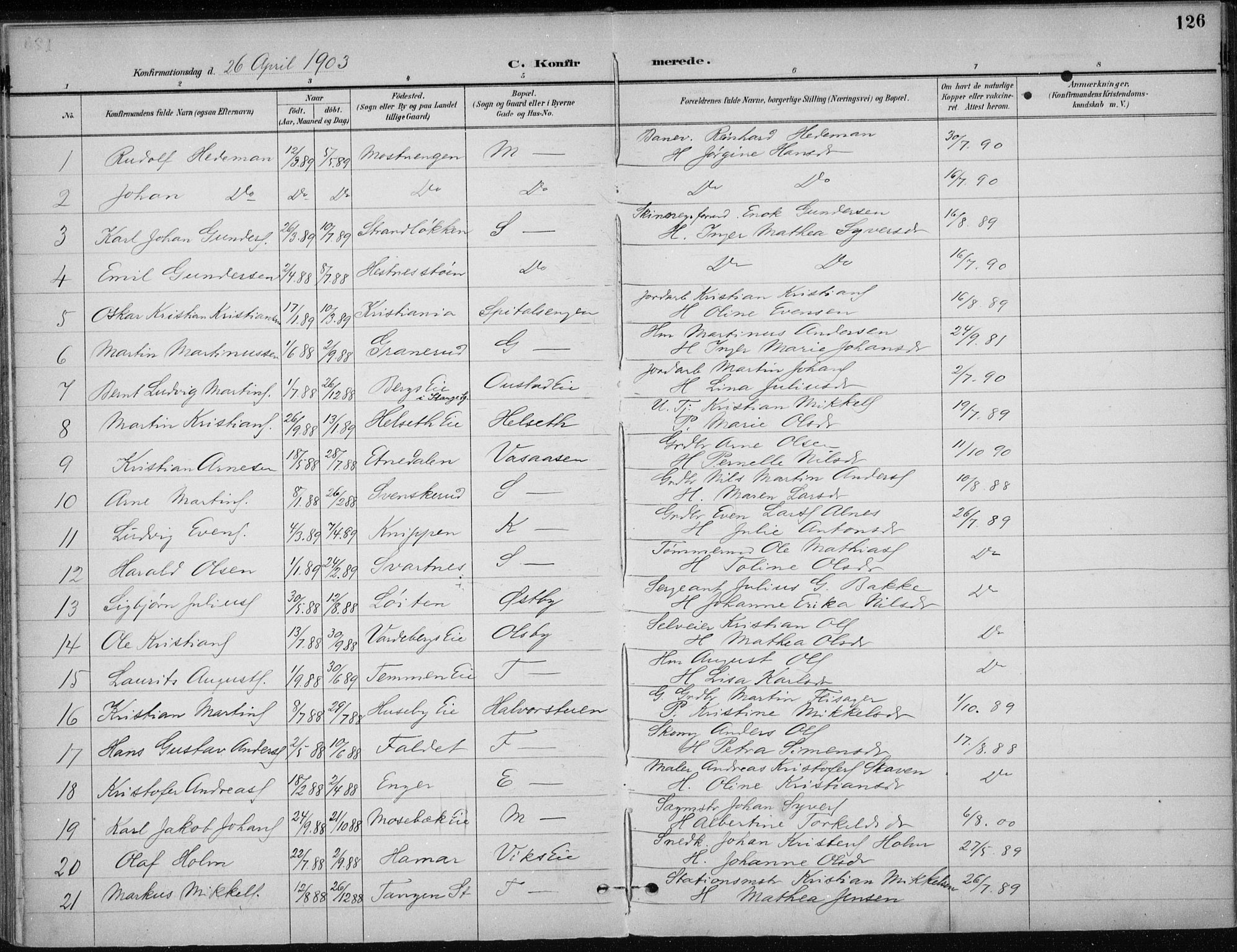 Stange prestekontor, AV/SAH-PREST-002/K/L0023: Parish register (official) no. 23, 1897-1920, p. 126