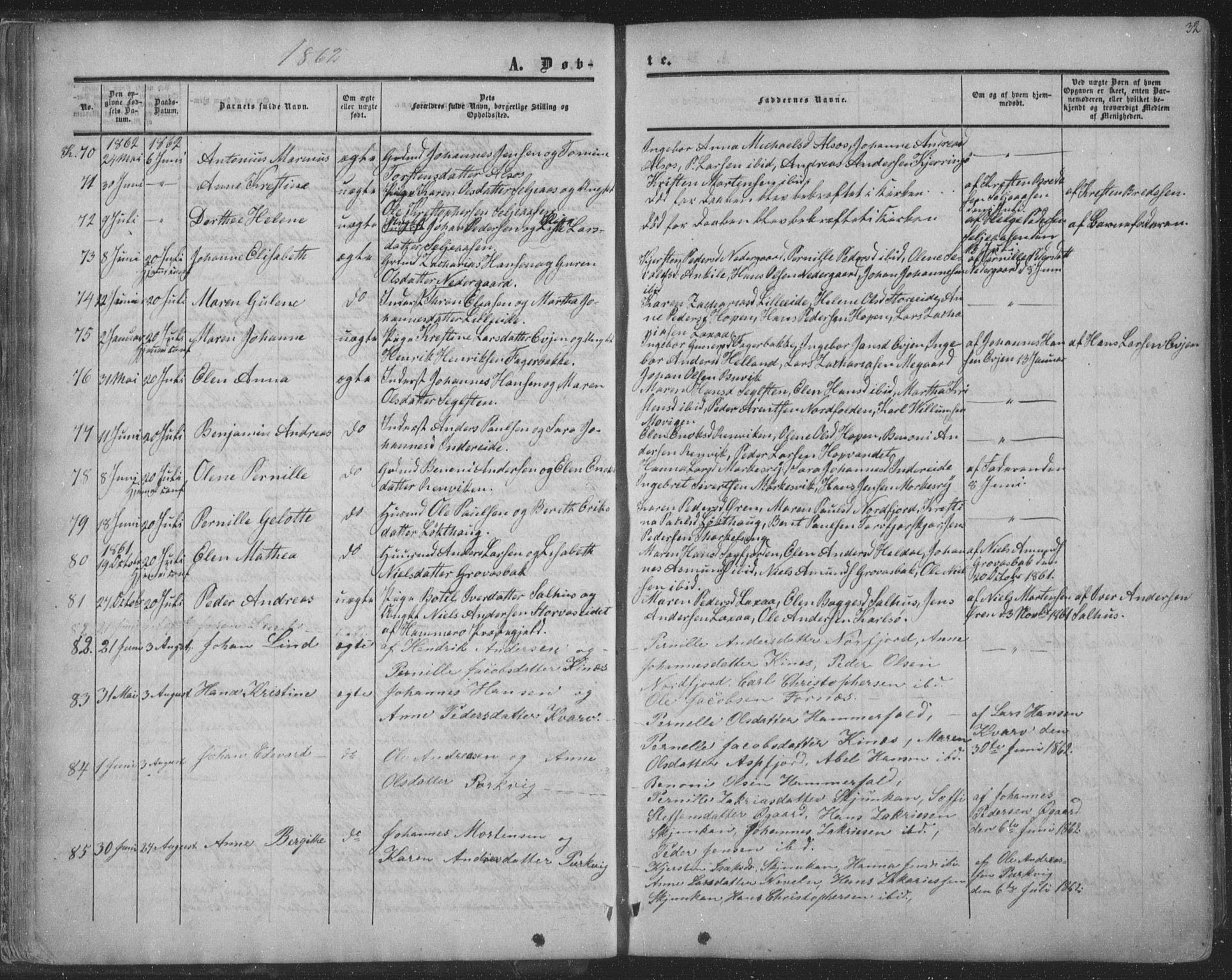 Ministerialprotokoller, klokkerbøker og fødselsregistre - Nordland, AV/SAT-A-1459/853/L0770: Parish register (official) no. 853A09, 1857-1870, p. 32