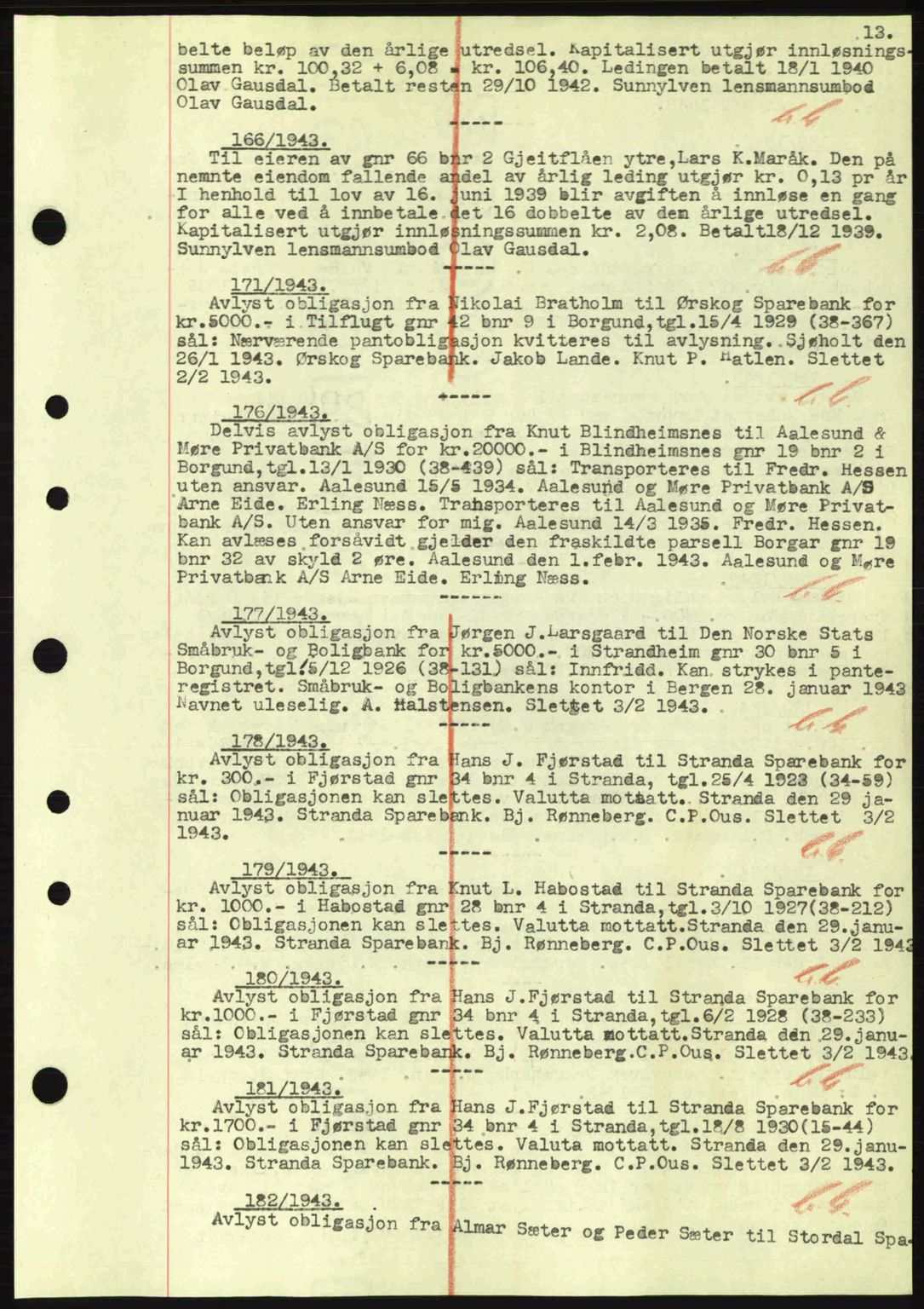 Nordre Sunnmøre sorenskriveri, SAT/A-0006/1/2/2C/2Ca: Mortgage book no. B1-6, 1938-1942, Diary no: : 166/1943