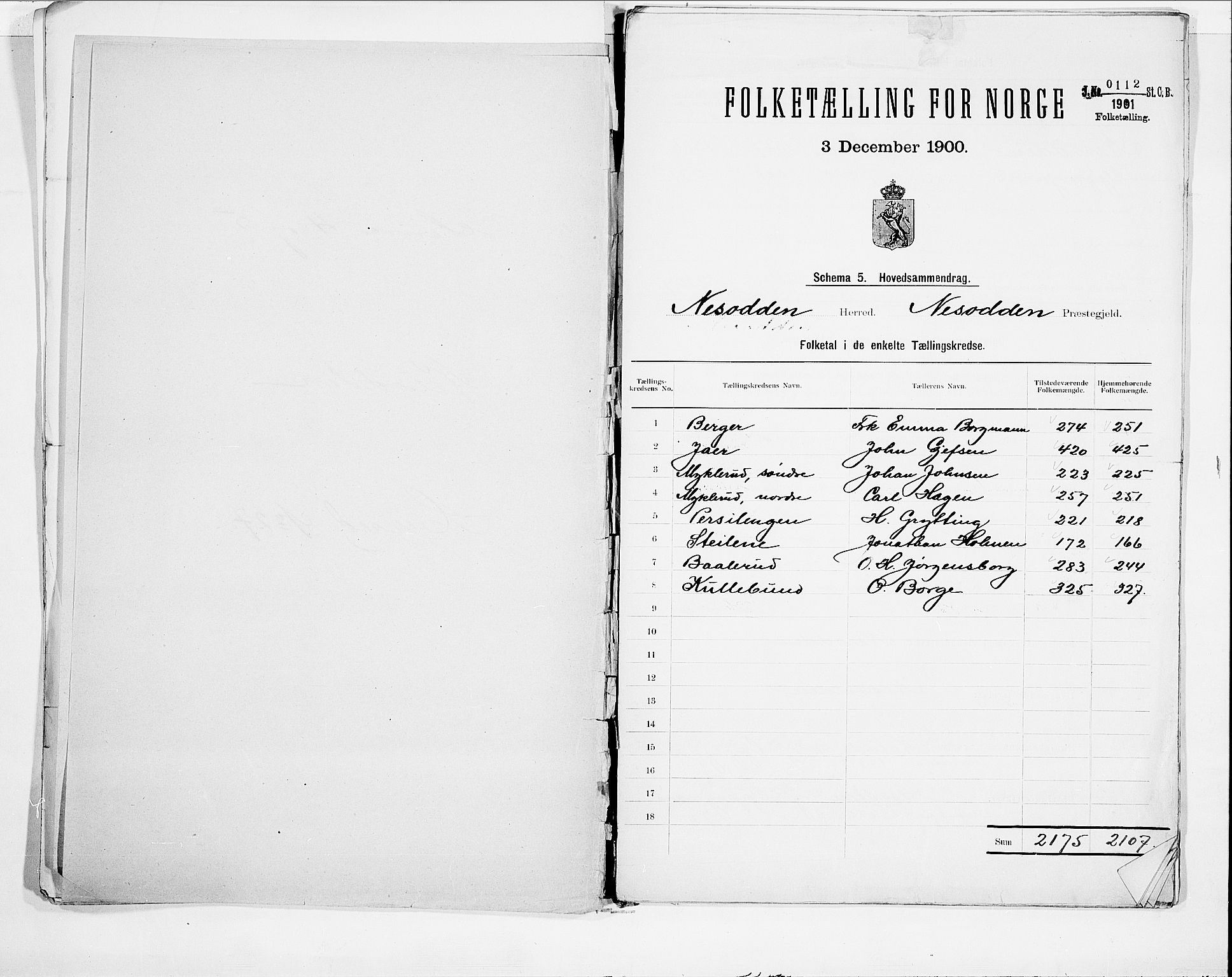 SAO, 1900 census for Nesodden, 1900, p. 2