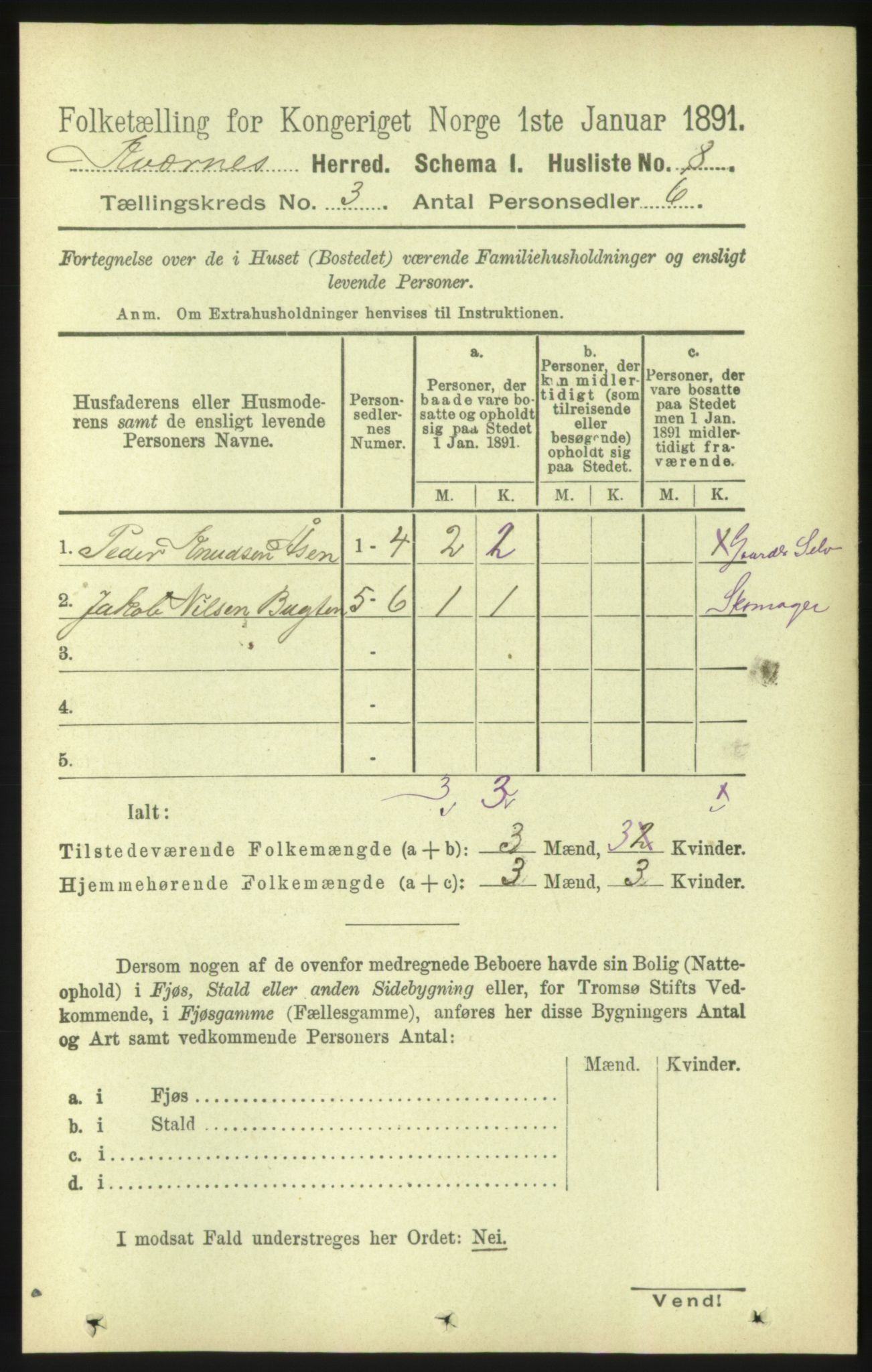 RA, 1891 census for 1553 Kvernes, 1891, p. 951