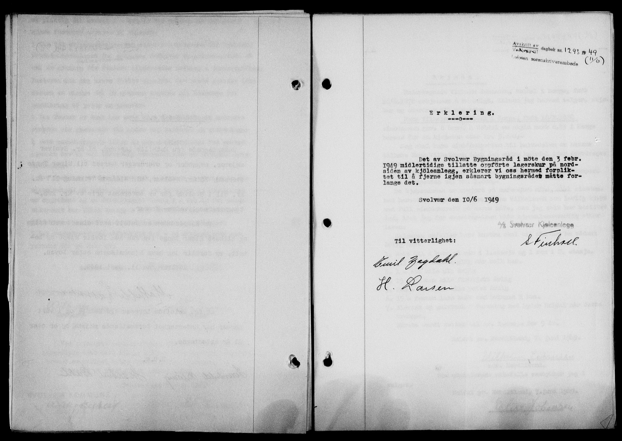 Lofoten sorenskriveri, SAT/A-0017/1/2/2C/L0021a: Mortgage book no. 21a, 1949-1949, Diary no: : 1293/1949