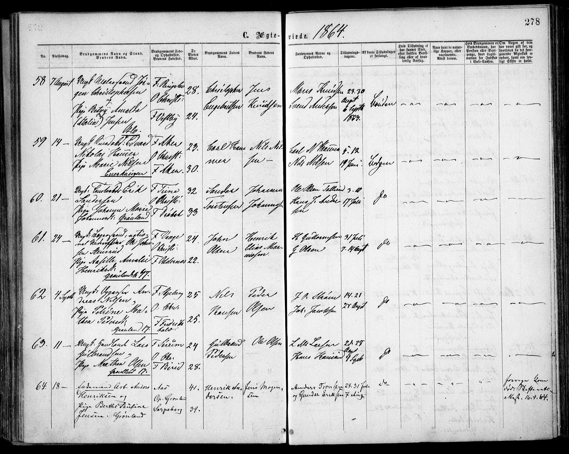 Grønland prestekontor Kirkebøker, AV/SAO-A-10848/F/Fa/L0003: Parish register (official) no. 3, 1862-1868, p. 278